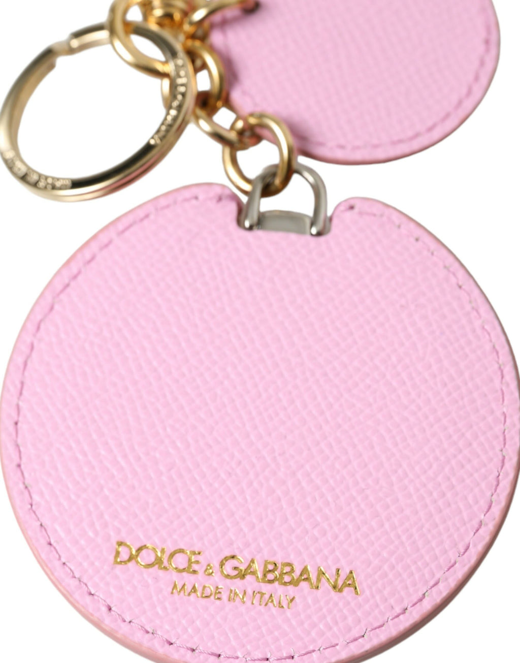 Dolce & Gabbana Rosa Kalbsleder Gold Metall Logo Druck Schlüsselanhänger Schlüsselanhänger