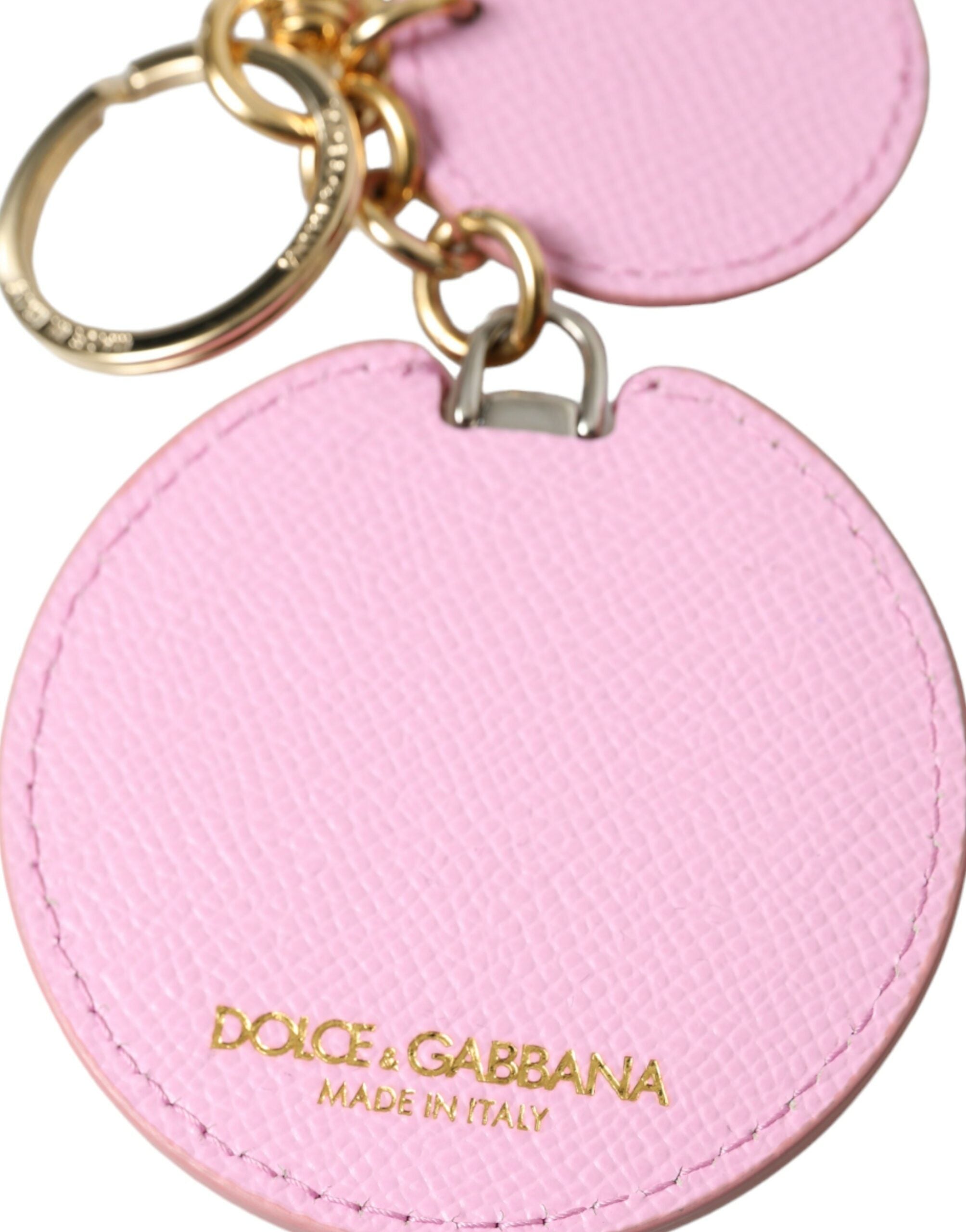 Dolce & Gabbana Rosa Kalbsleder Gold Metall Logo Druck Schlüsselanhänger Schlüsselanhänger
