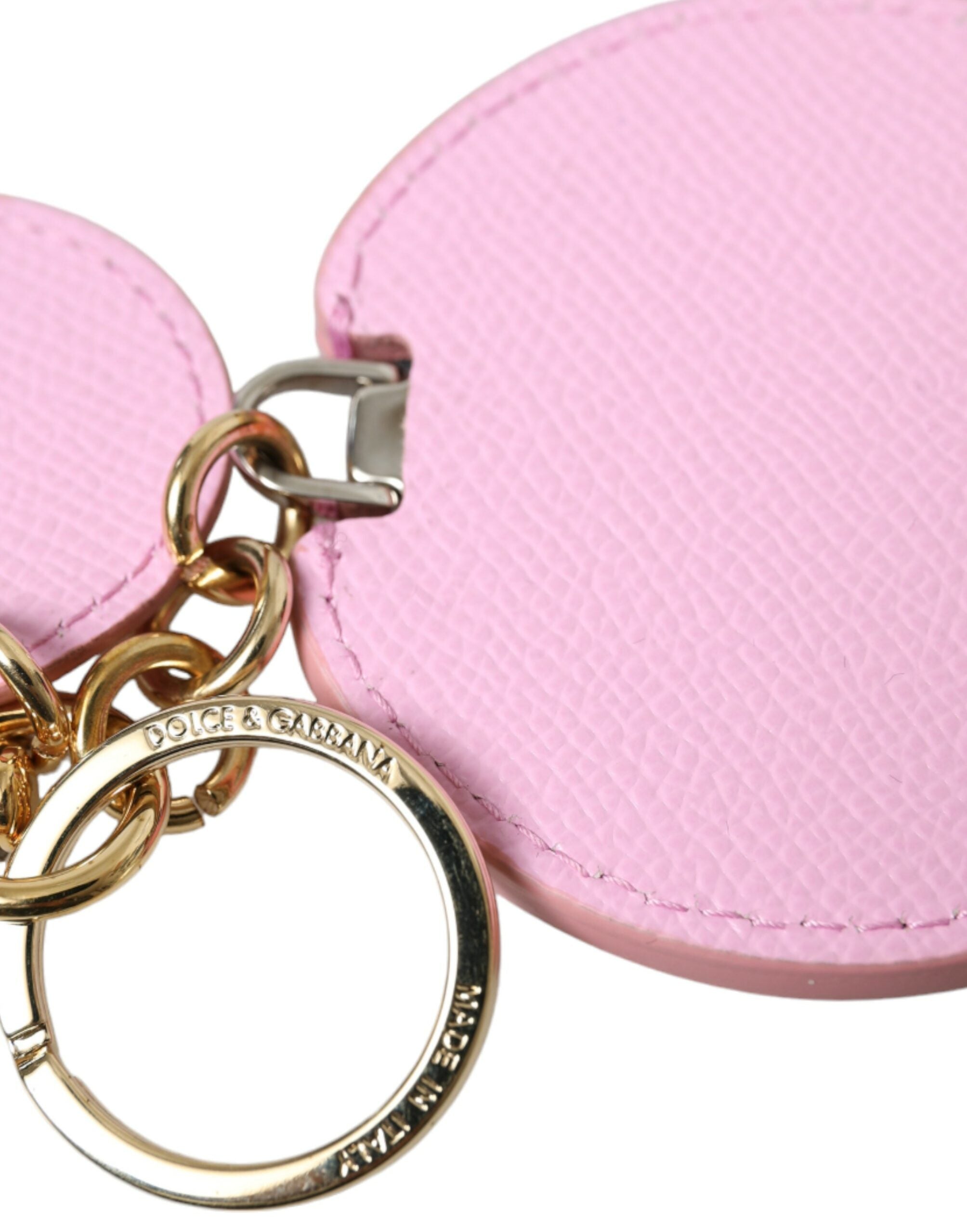 Dolce & Gabbana Rosa Kalbsleder Gold Metall Logo Druck Schlüsselanhänger Schlüsselanhänger