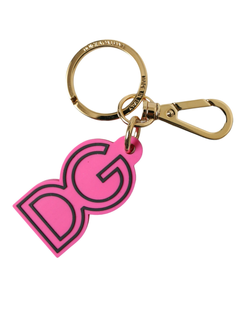 Dolce & Gabbana Rosa Gummi Goldton Metall DG Logo Schlüsselanhänger Schlüsselanhänger