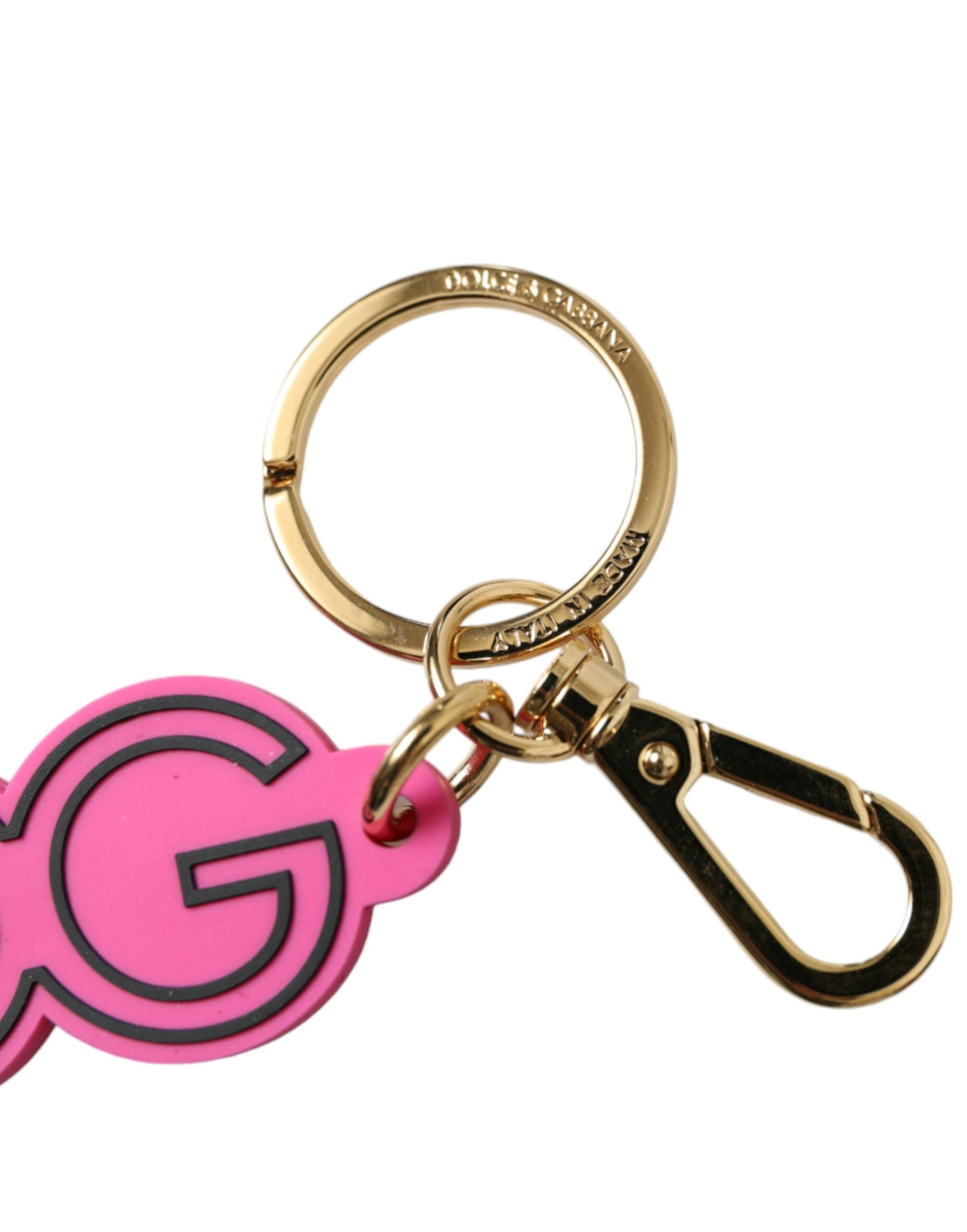 Dolce & Gabbana Rosa Gummi Goldton Metall DG Logo Schlüsselanhänger Schlüsselanhänger