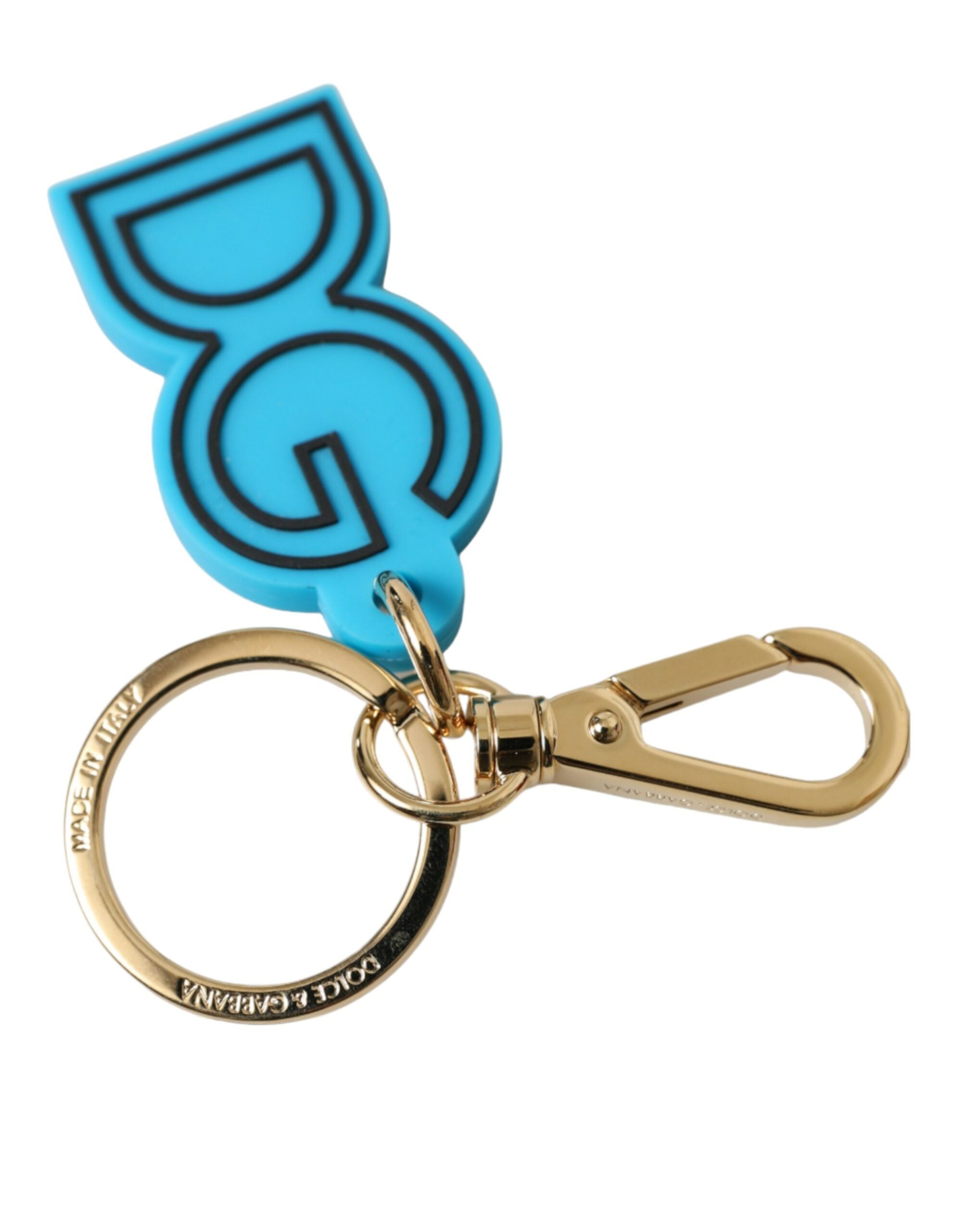 Dolce & Gabbana Blauer Kautschuk Goldton Metall DG Logo Schlüsselring Schlüsselanhänger