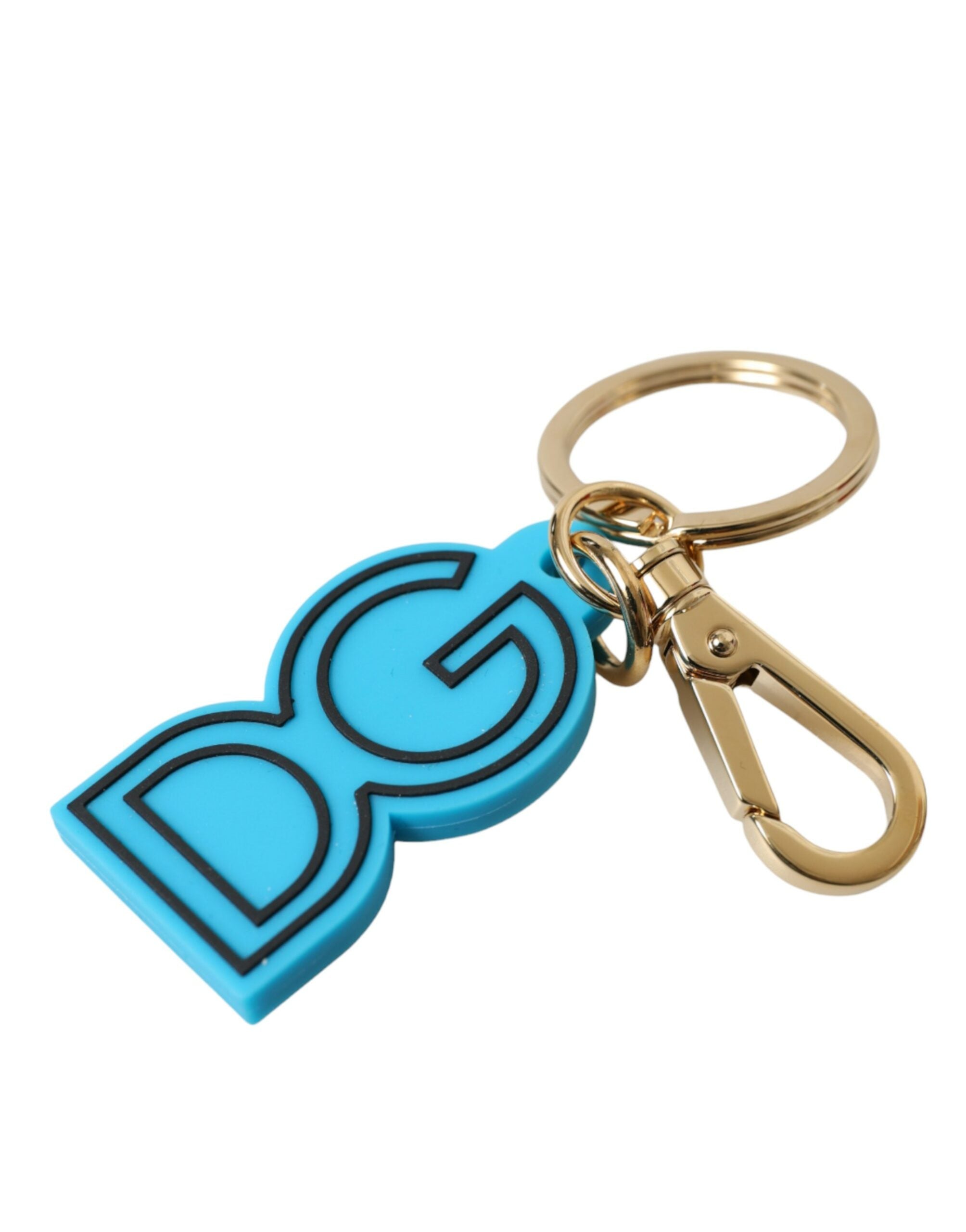 Dolce & Gabbana Blauer Kautschuk Goldton Metall DG Logo Schlüsselring Schlüsselanhänger