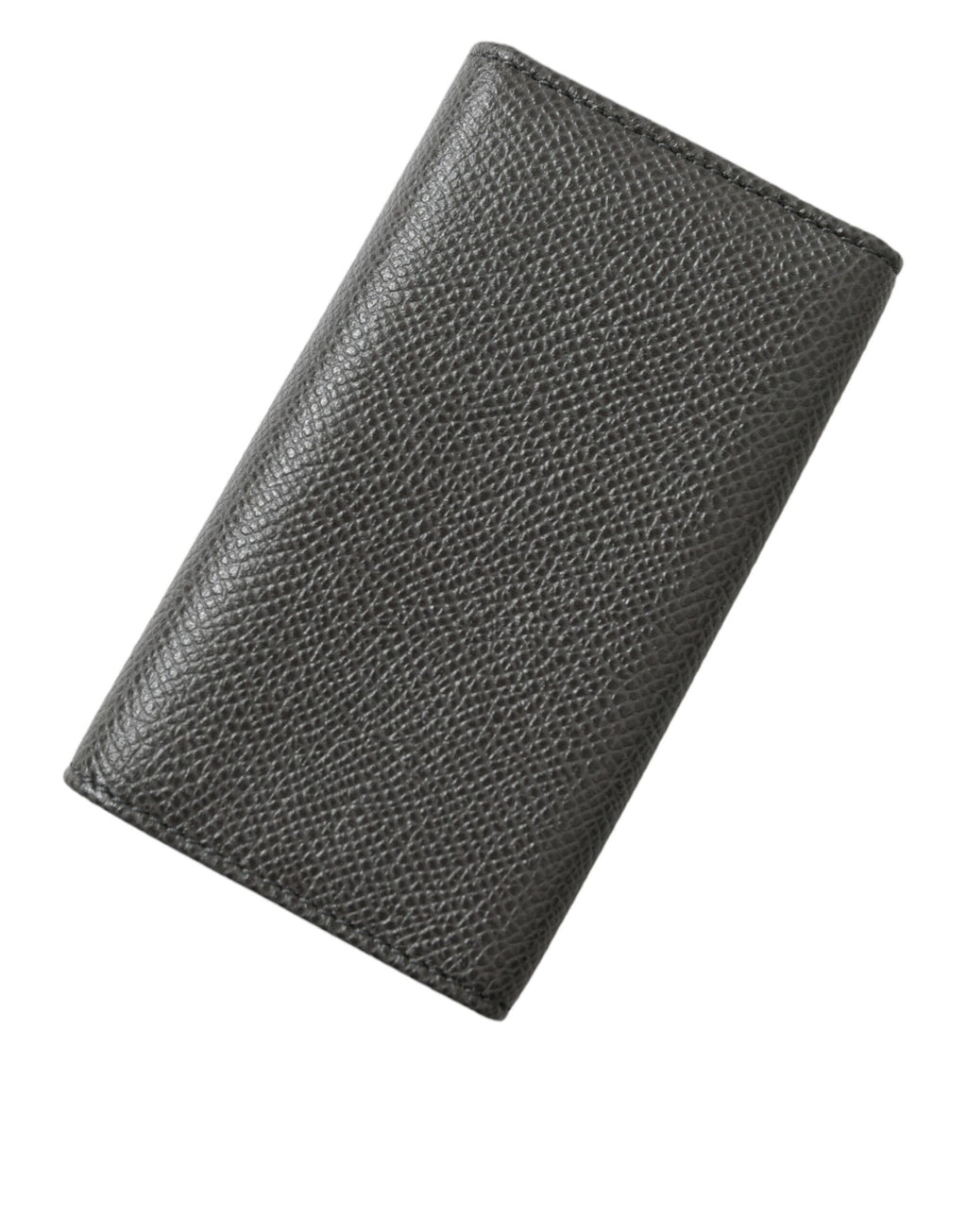 Dolce & Gabbana Graues Leder Silber Metall Logo Plaque Trifold Schlüsselanhänger
