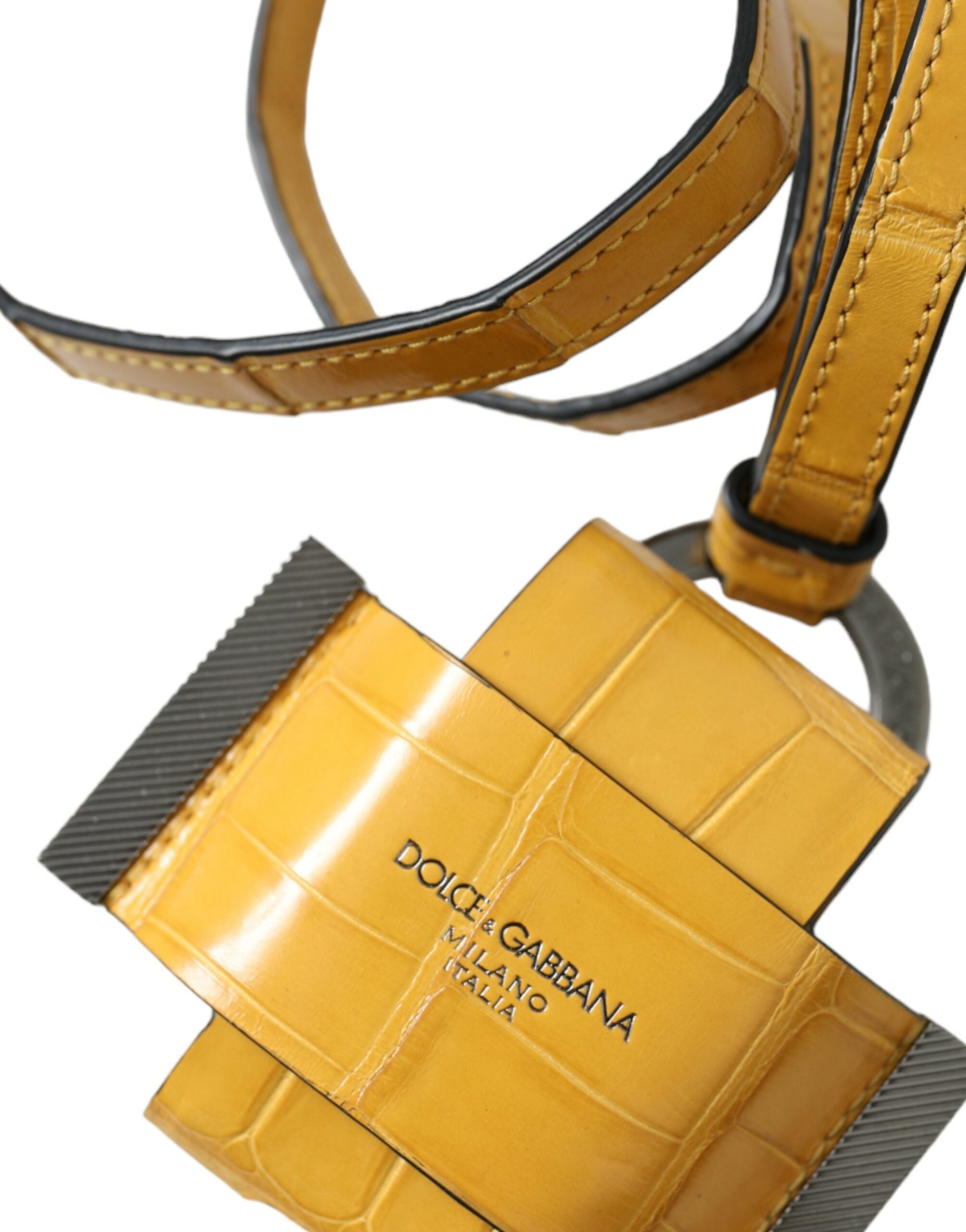 Dolce & Gabbana Gelbes Krokodilleder Logo-Druck Schlüsselband Schlüsselanhänger