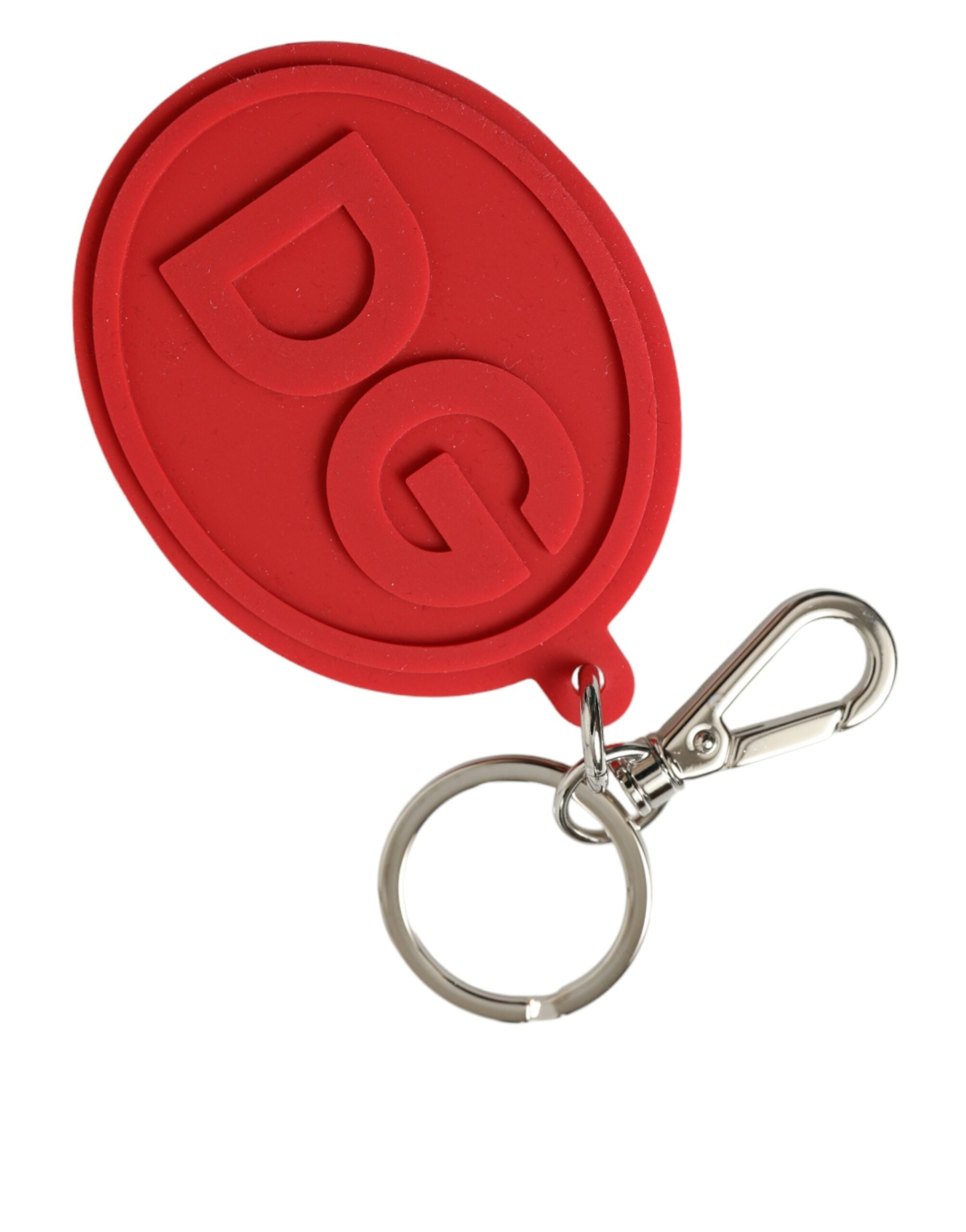 Dolce & Gabbana Roter Gummi DG Logo Silber Messing Metall Schlüsselanhänger Schlüsselanhänger