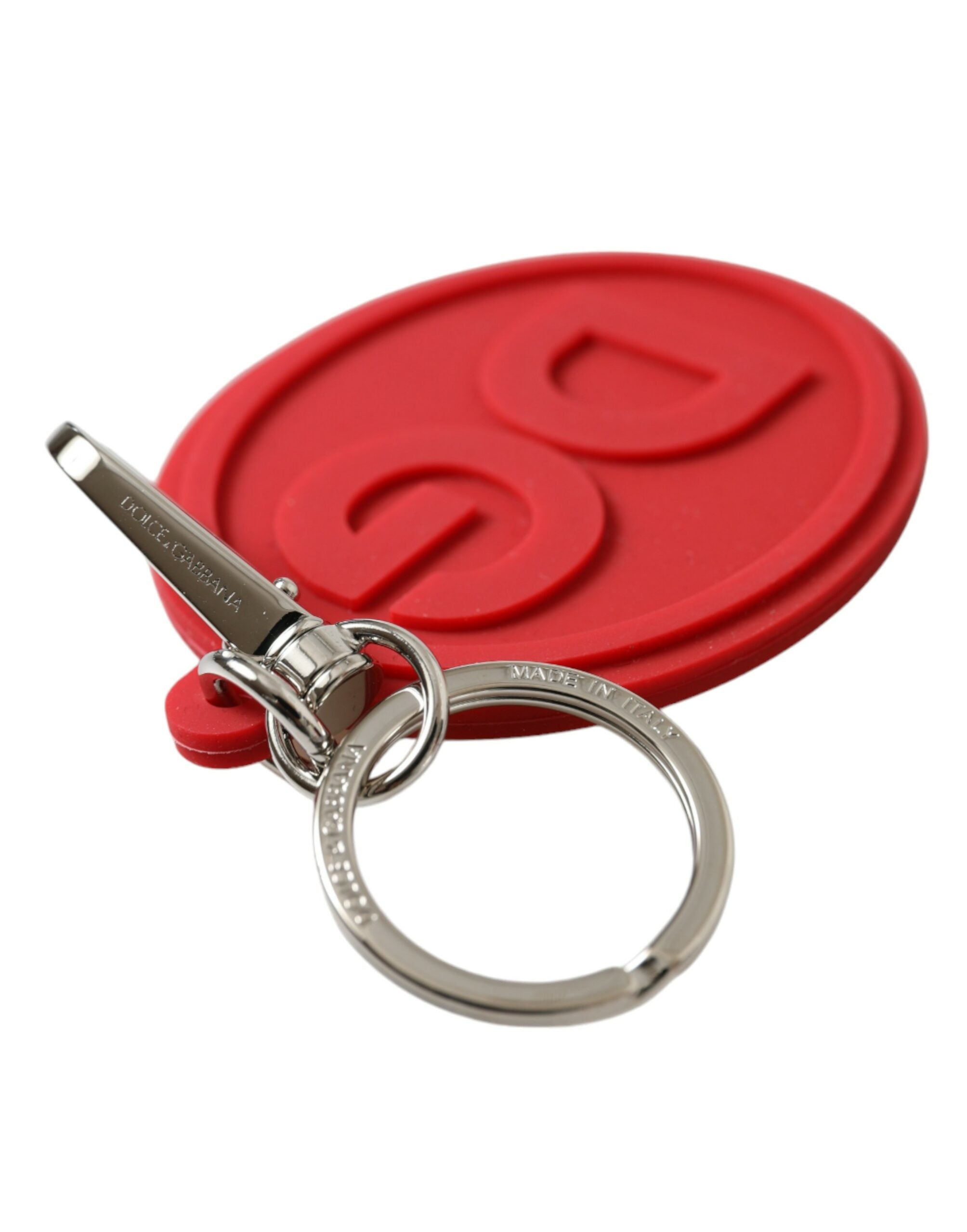 Dolce & Gabbana Roter Gummi DG Logo Silber Messing Metall Schlüsselanhänger Schlüsselanhänger