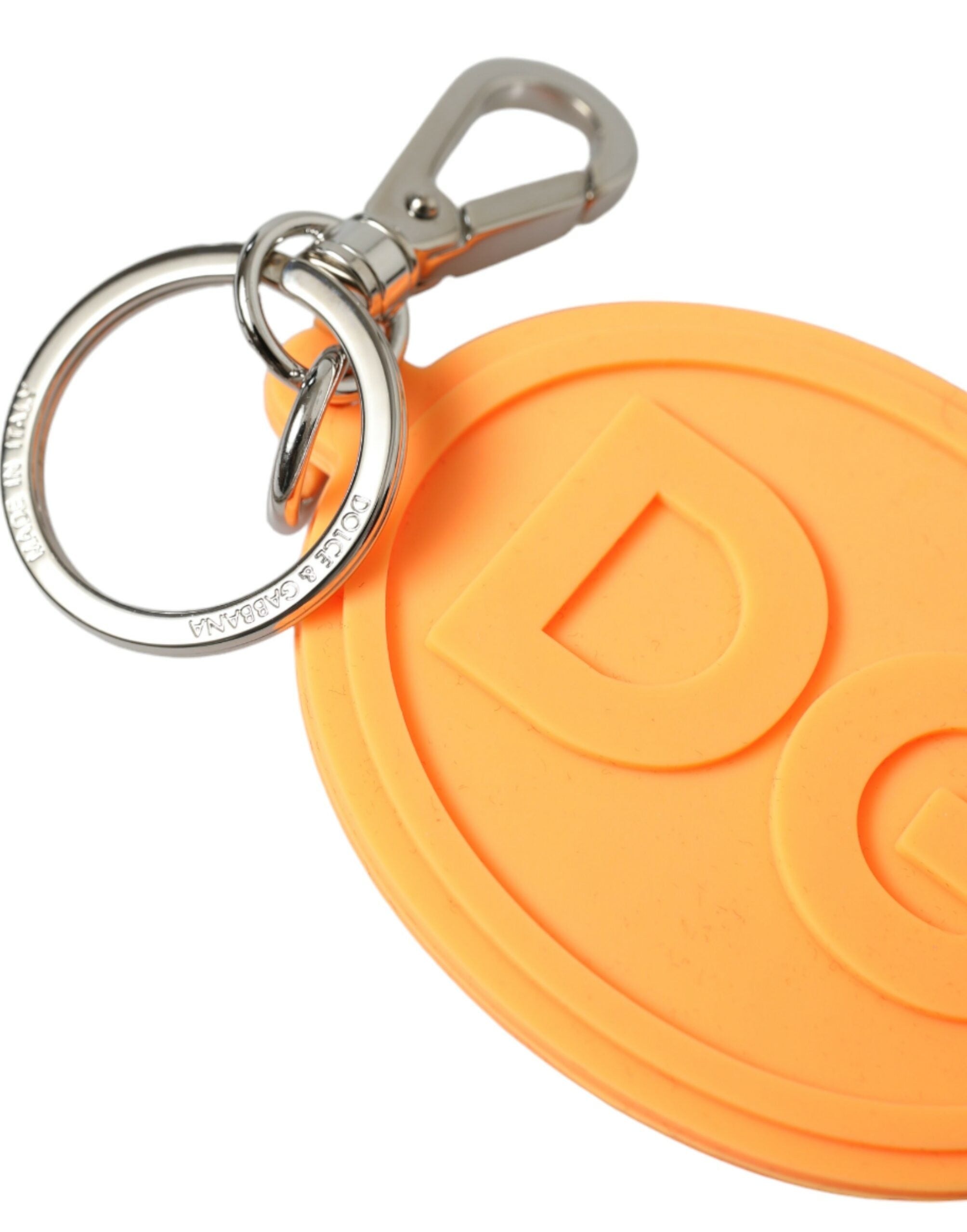 Dolce & Gabbana Orange Gummi DG Logo Silber Messing Metall Schlüsselanhänger Schlüsselanhänger