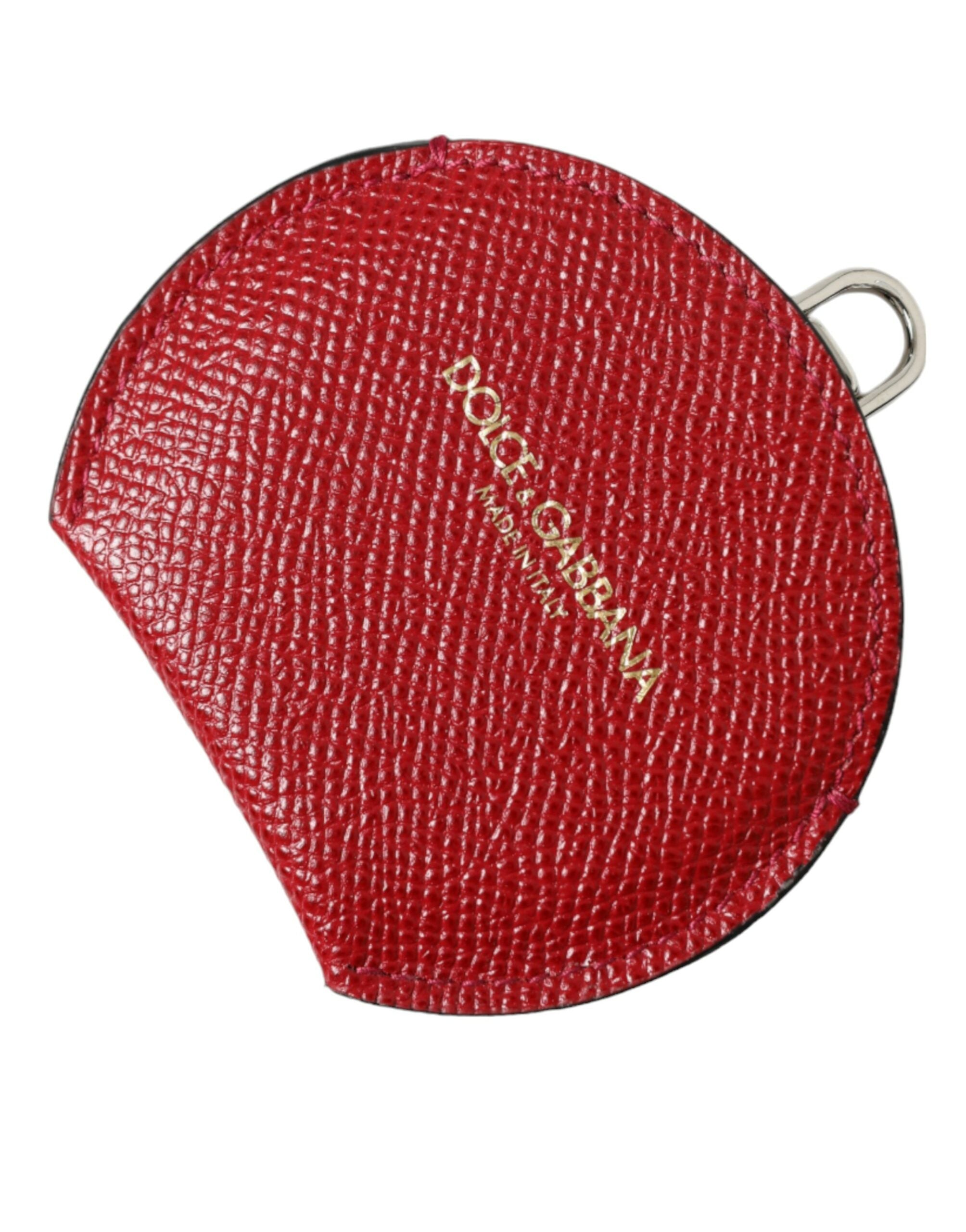Dolce & Gabbana Roter Handspiegelhalter aus Kalbsleder mit rundem Logo