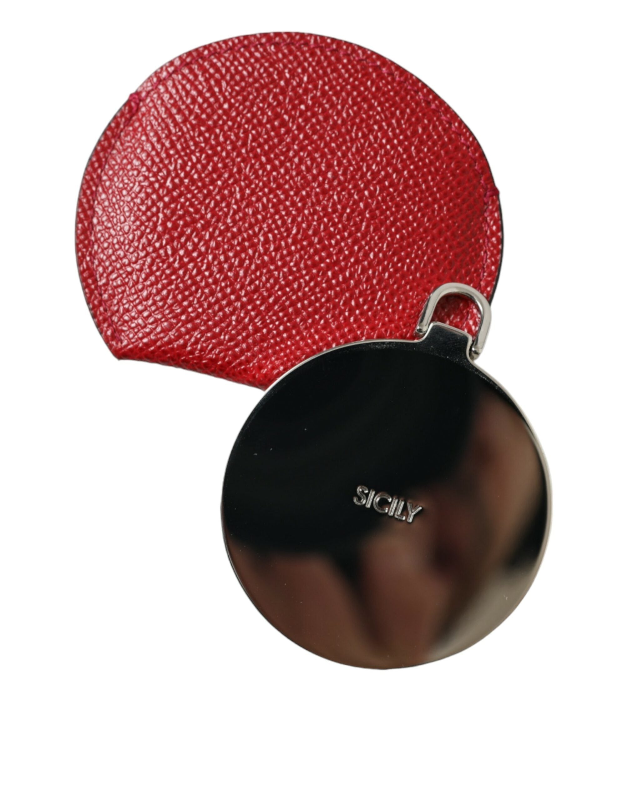 Dolce & Gabbana Roter Handspiegelhalter aus Kalbsleder mit rundem Logo