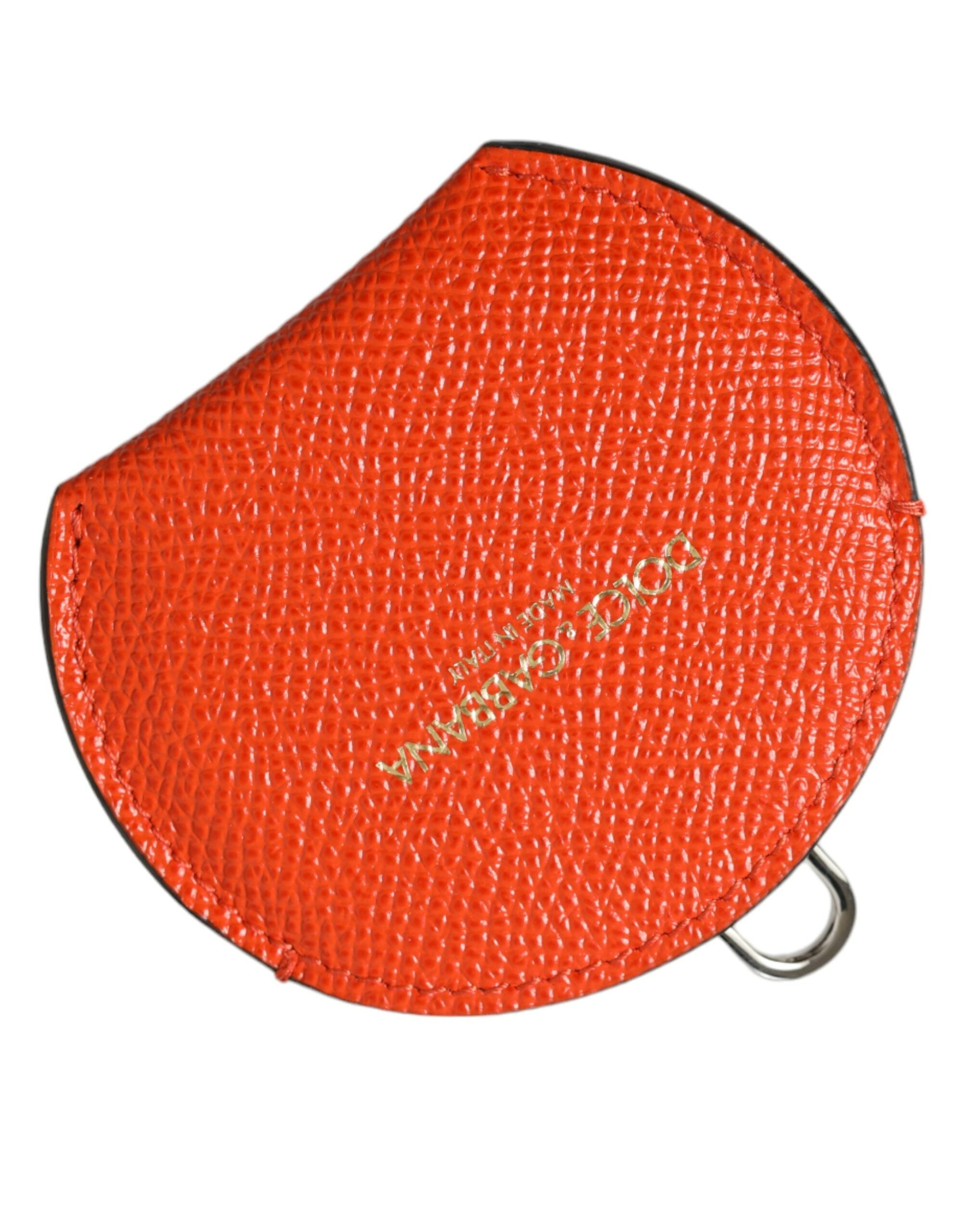 Dolce & Gabbana Handspiegelhalter aus orangefarbenem Kalbsleder mit rundem Logo