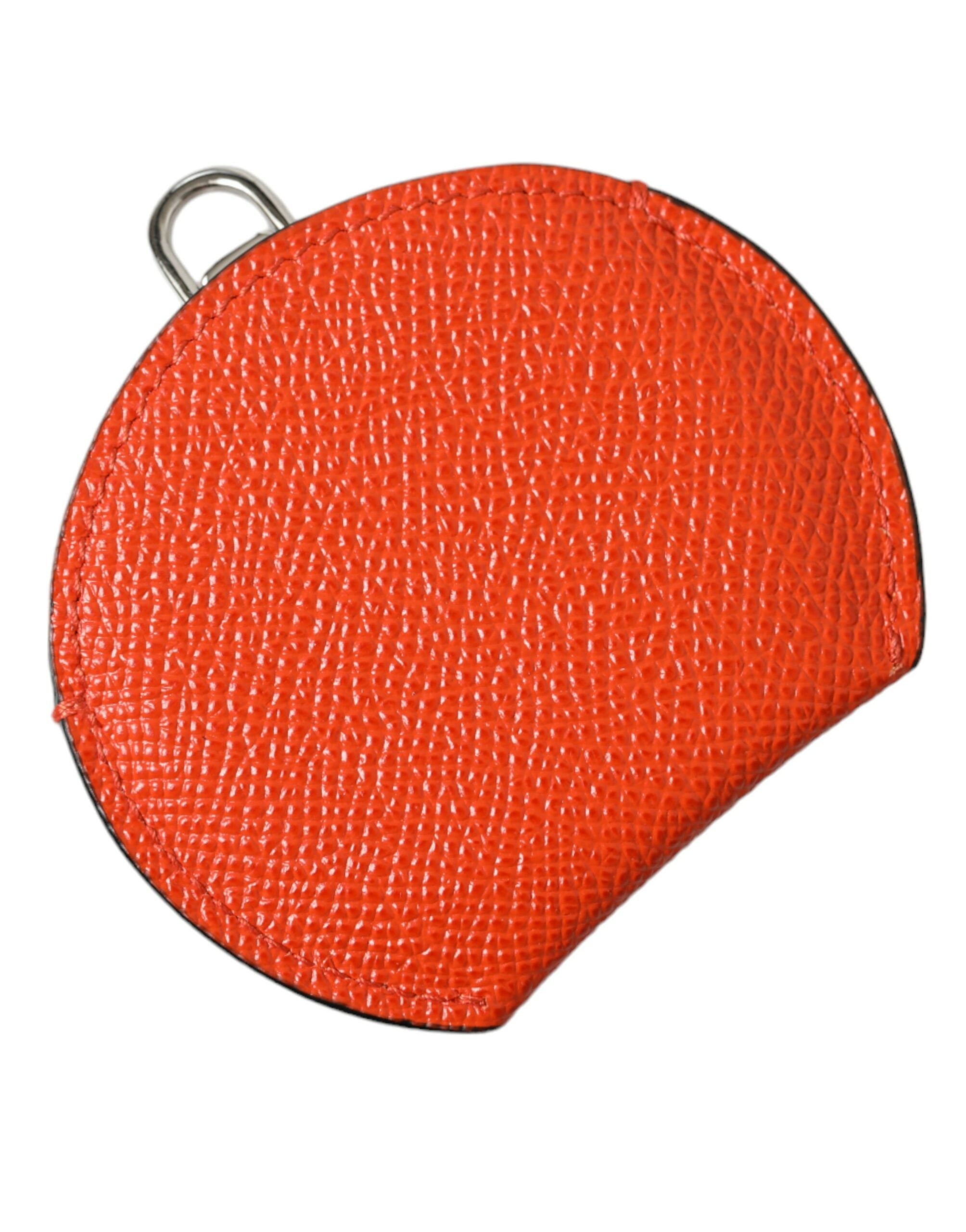 Dolce & Gabbana Handspiegelhalter aus orangefarbenem Kalbsleder mit rundem Logo