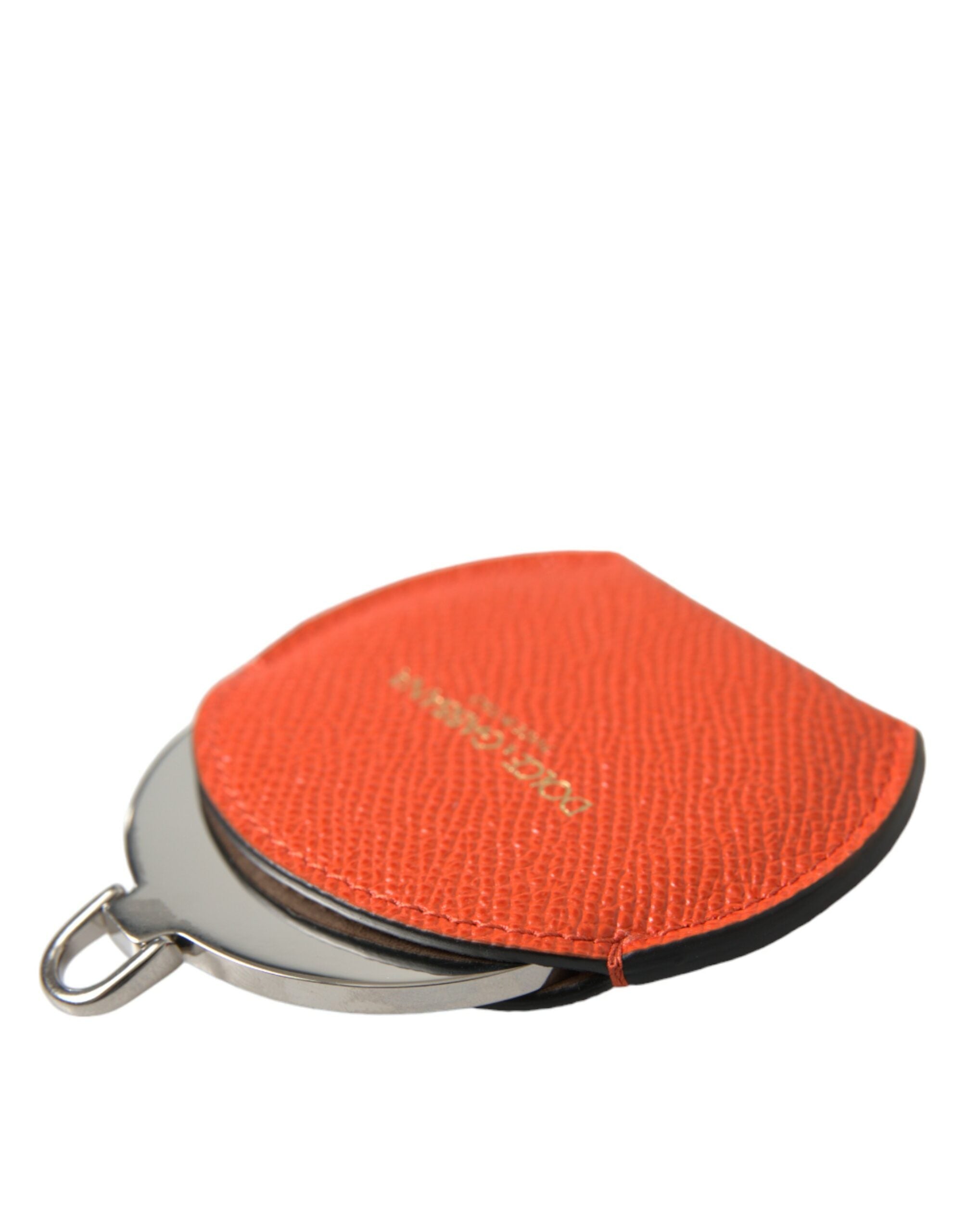 Dolce & Gabbana Handspiegelhalter aus orangefarbenem Kalbsleder mit rundem Logo