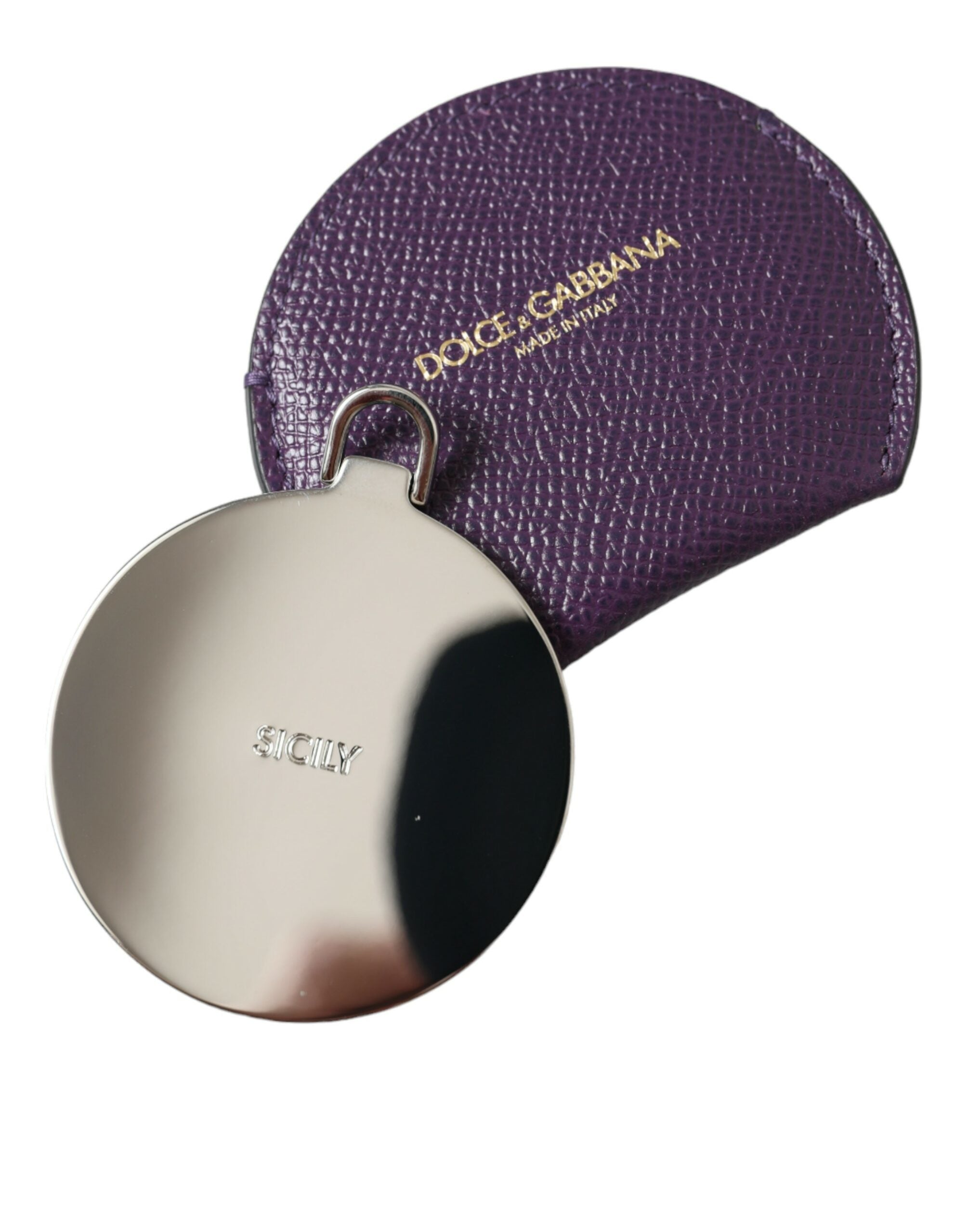 Dolce & Gabbana Violetter Handspiegelhalter aus Kalbsleder mit rundem Logo