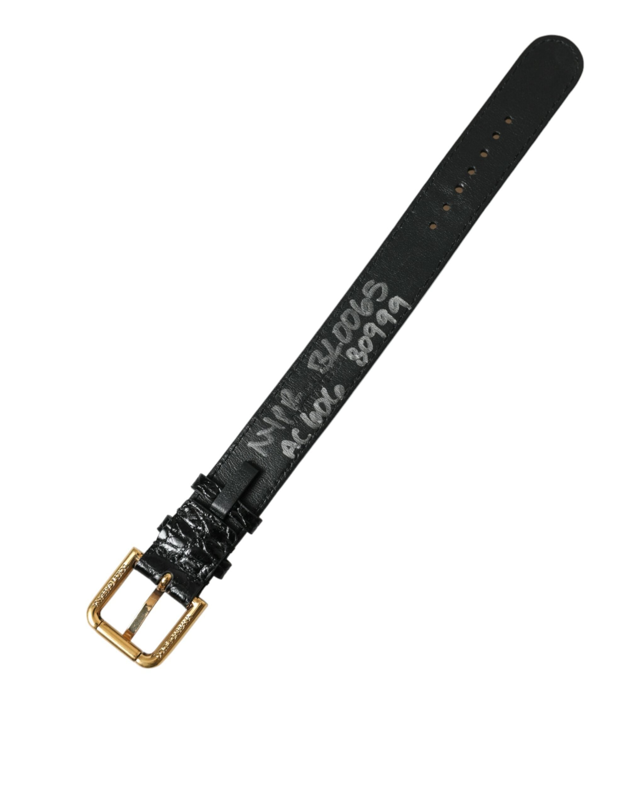 Dolce & Gabbana Schwarzes strukturiertes Leder mit goldfarbener Metallschnalle Armband