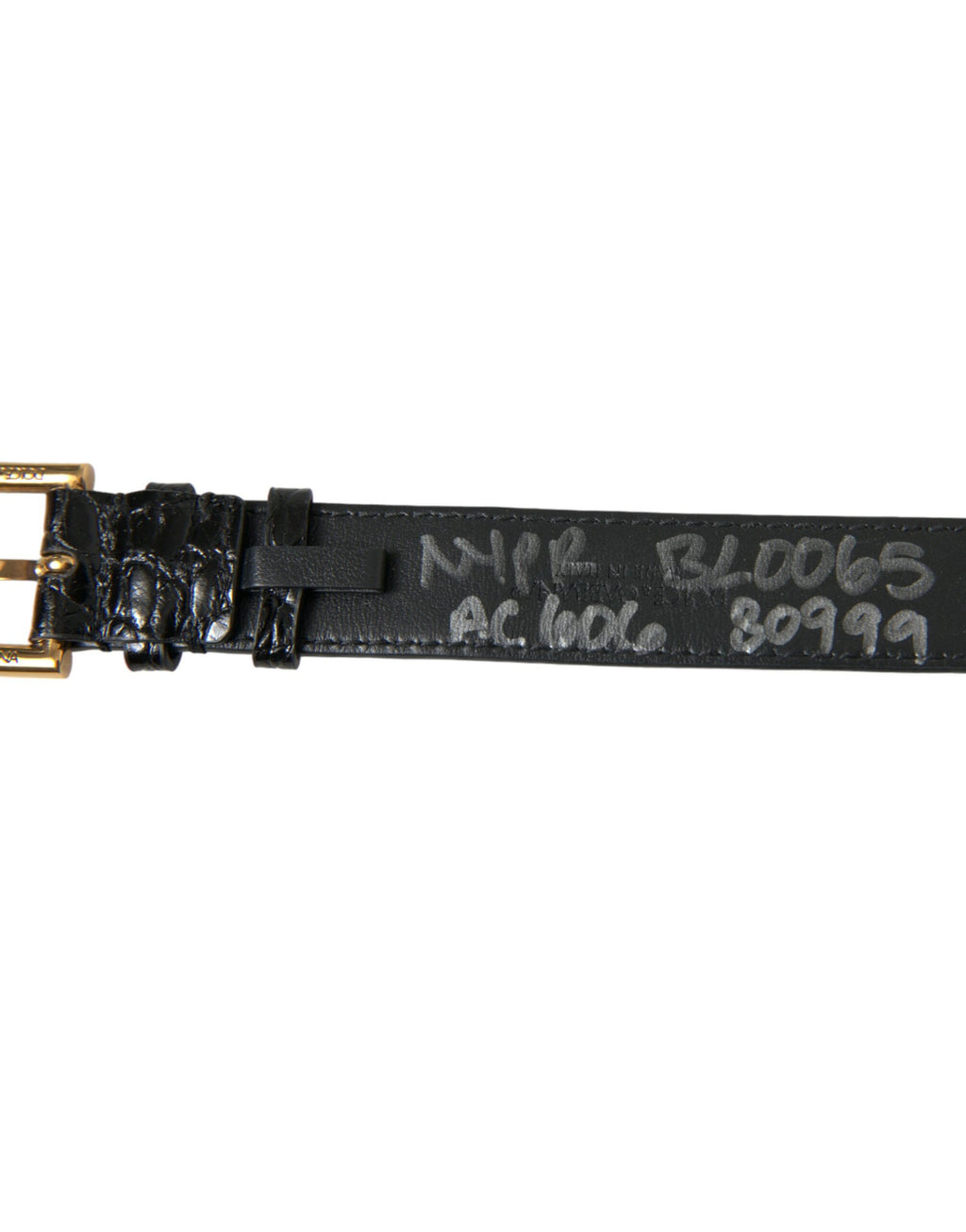 Dolce & Gabbana Schwarzes strukturiertes Leder mit goldfarbener Metallschnalle Armband