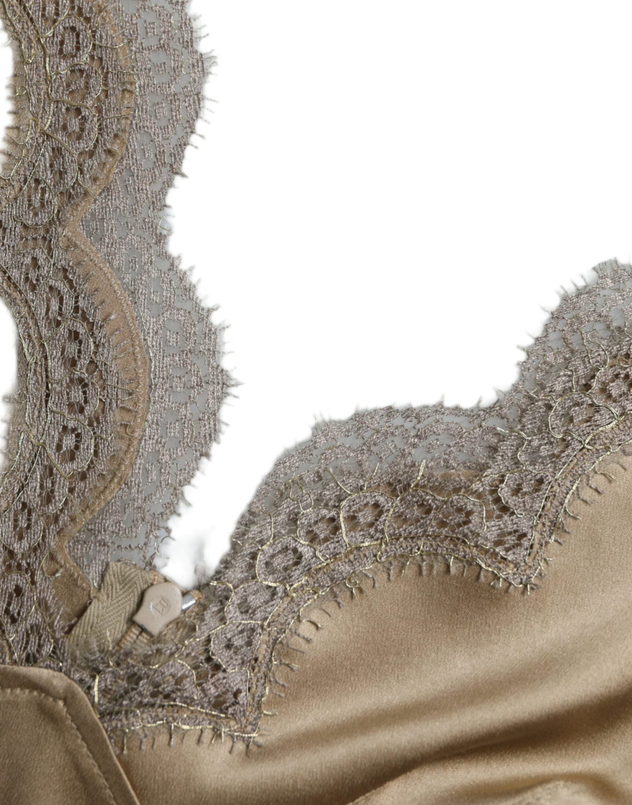 Dolce & Gabbana Braunes spitzenbesetztes ärmelloses Tanktop mit V-Ausschnitt