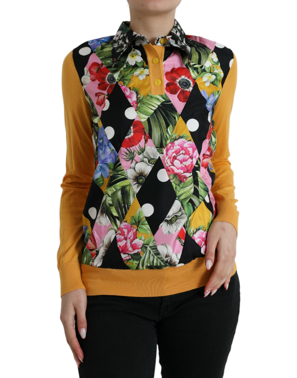 Dolce & Gabbana Mehrfarbiger Patchwork-Henley-Pullover aus Kaschmir