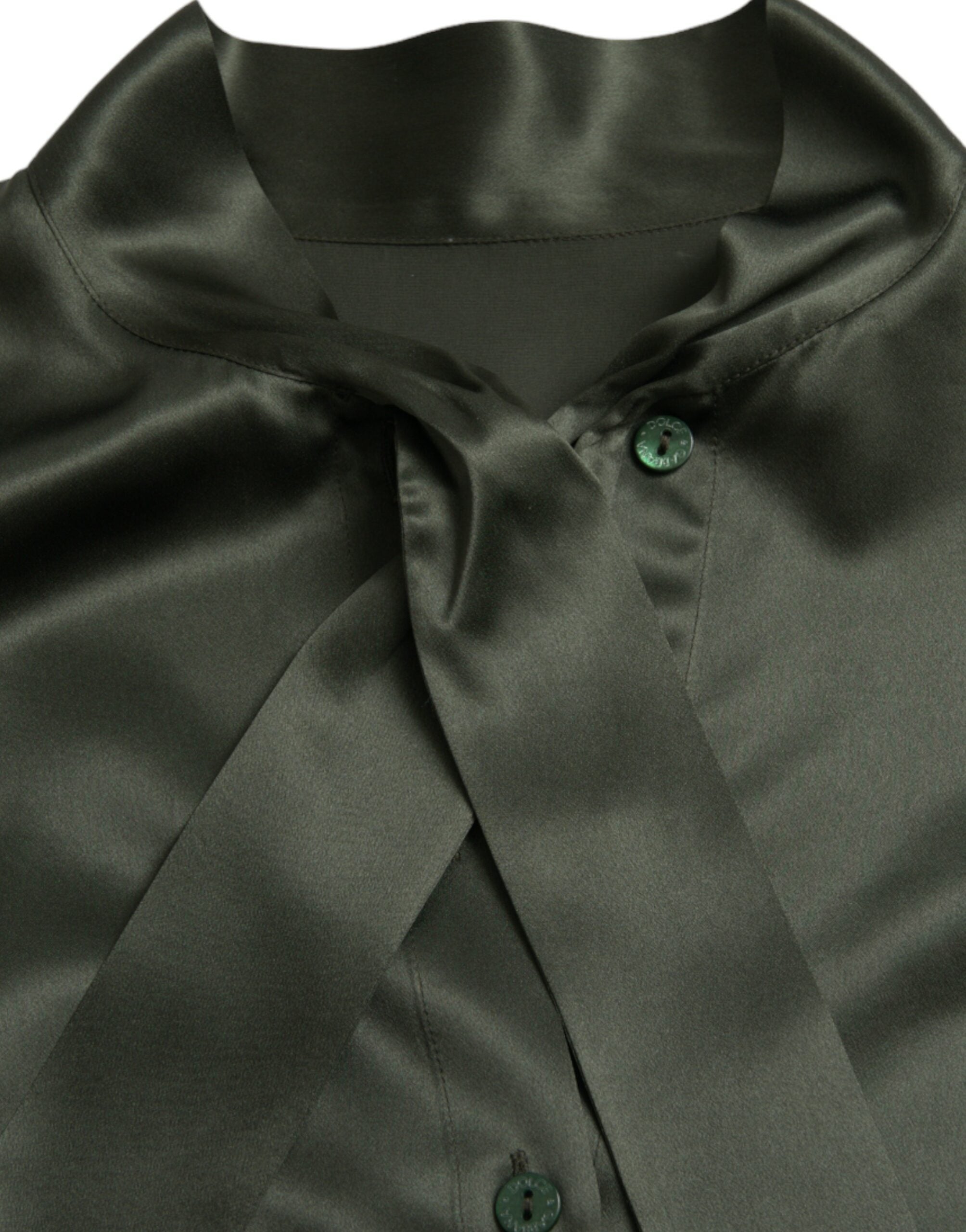 Dolce & Gabbana Graues langärmeliges Blusentop mit Ascot-Kragen