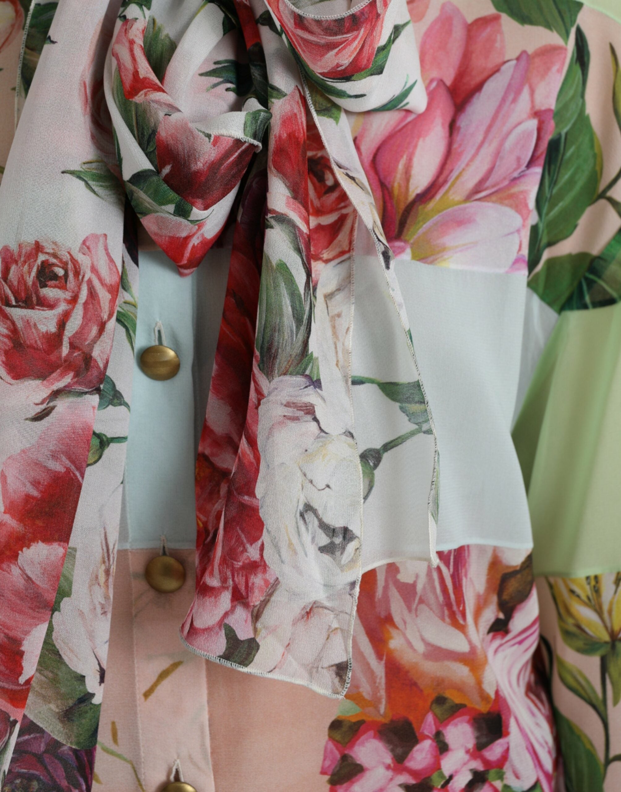 Dolce & Gabbana Multicolor Floral Patchwork Ascot Kragen Top