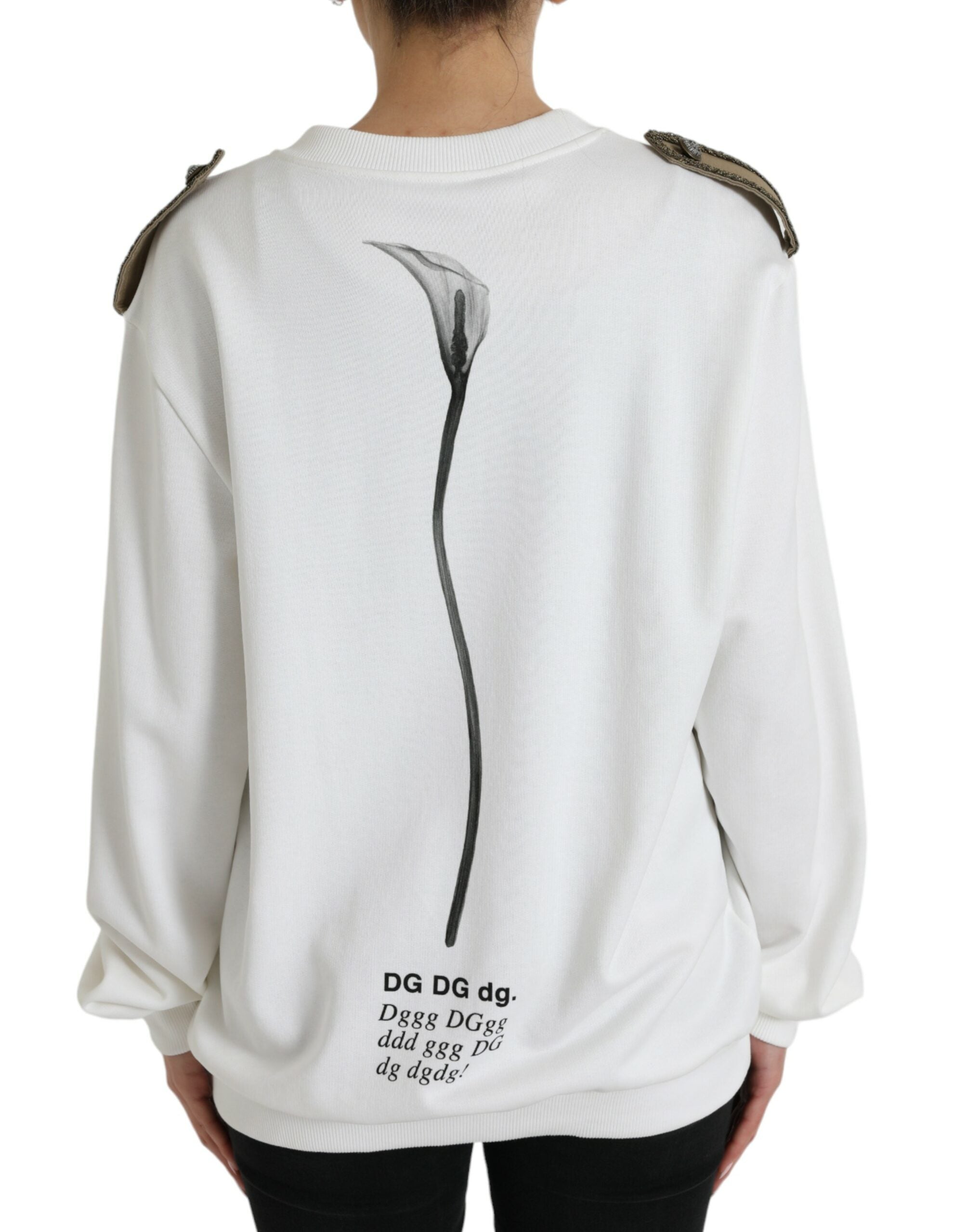 Dolce & Gabbana Weißer geblümter Rundhals-Pullover aus Baumwolle