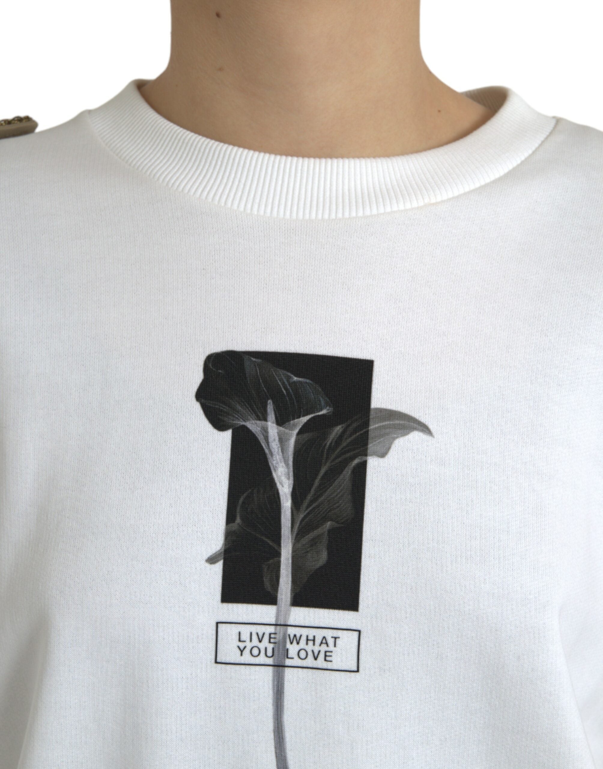 Dolce & Gabbana Weißer geblümter Rundhals-Pullover aus Baumwolle