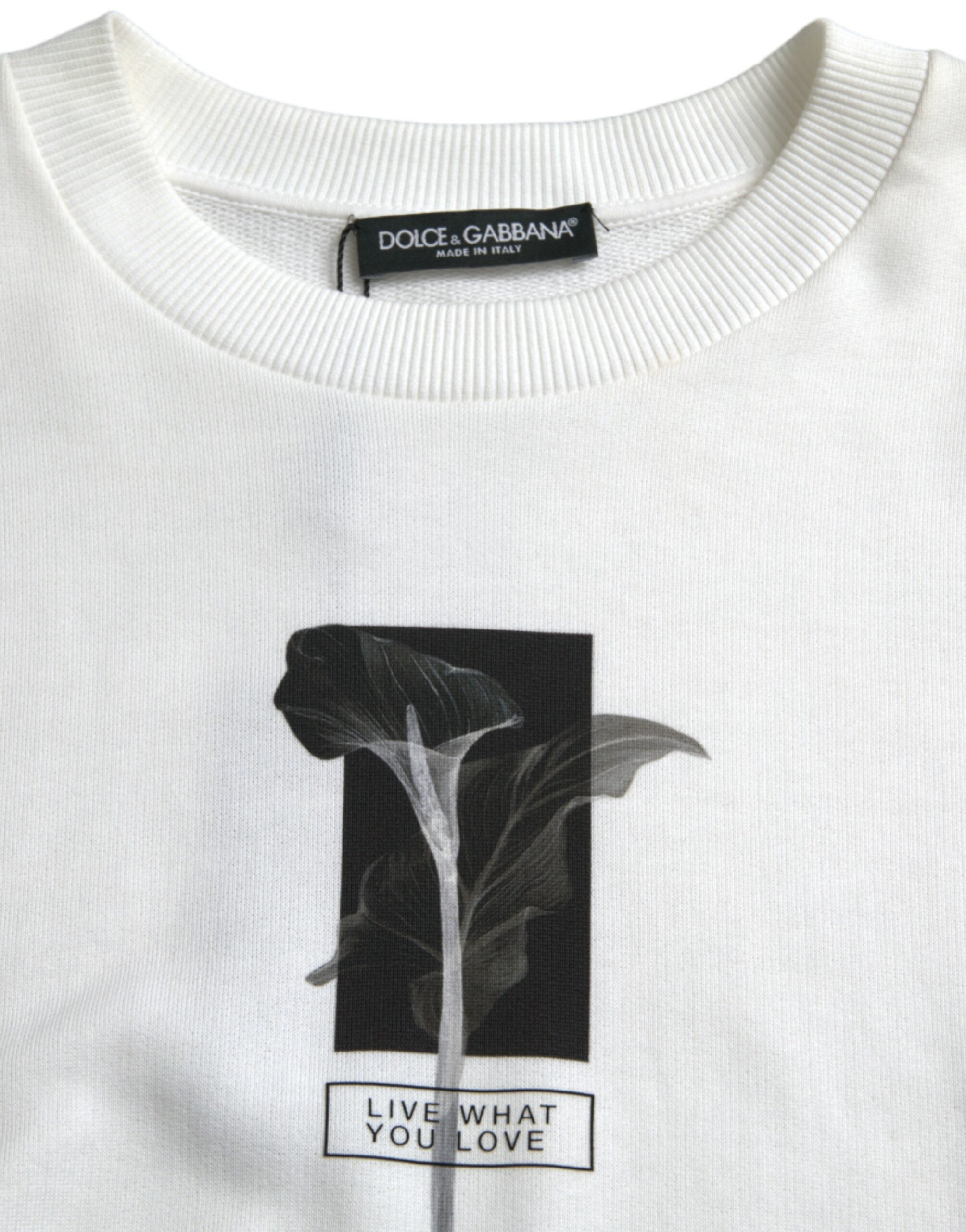 Dolce & Gabbana Weißer geblümter Rundhals-Pullover aus Baumwolle