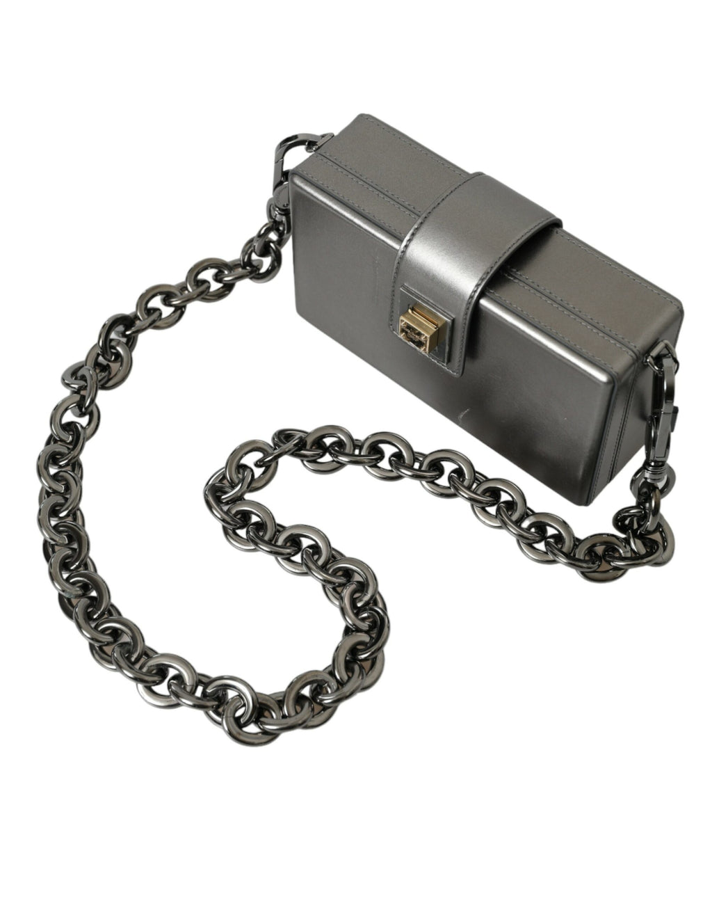 Dolce & Gabbana Metallisch graues Kalbsleder DG BOX Umhängetasche