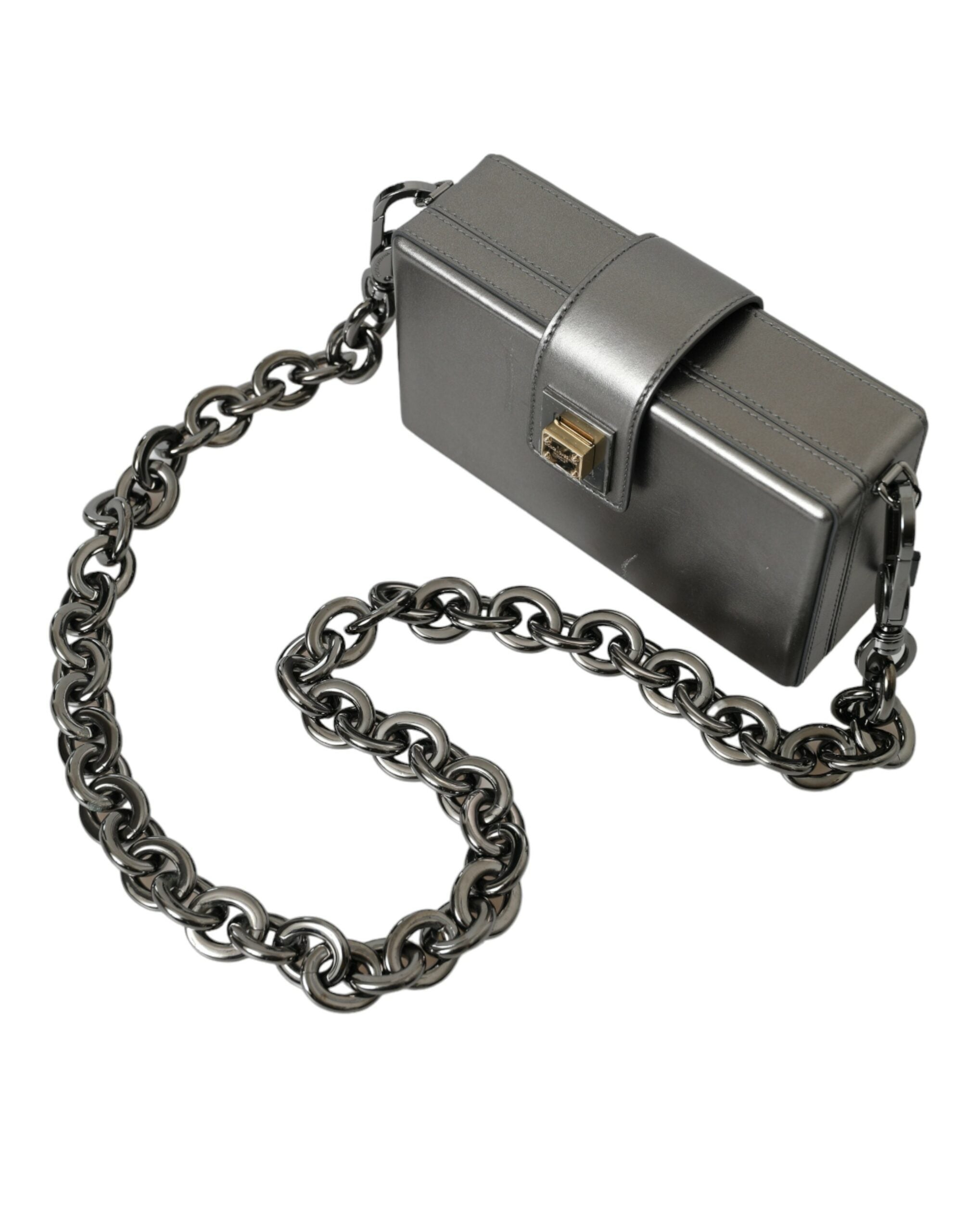 Dolce & Gabbana Metallisch graues Kalbsleder DG BOX Umhängetasche