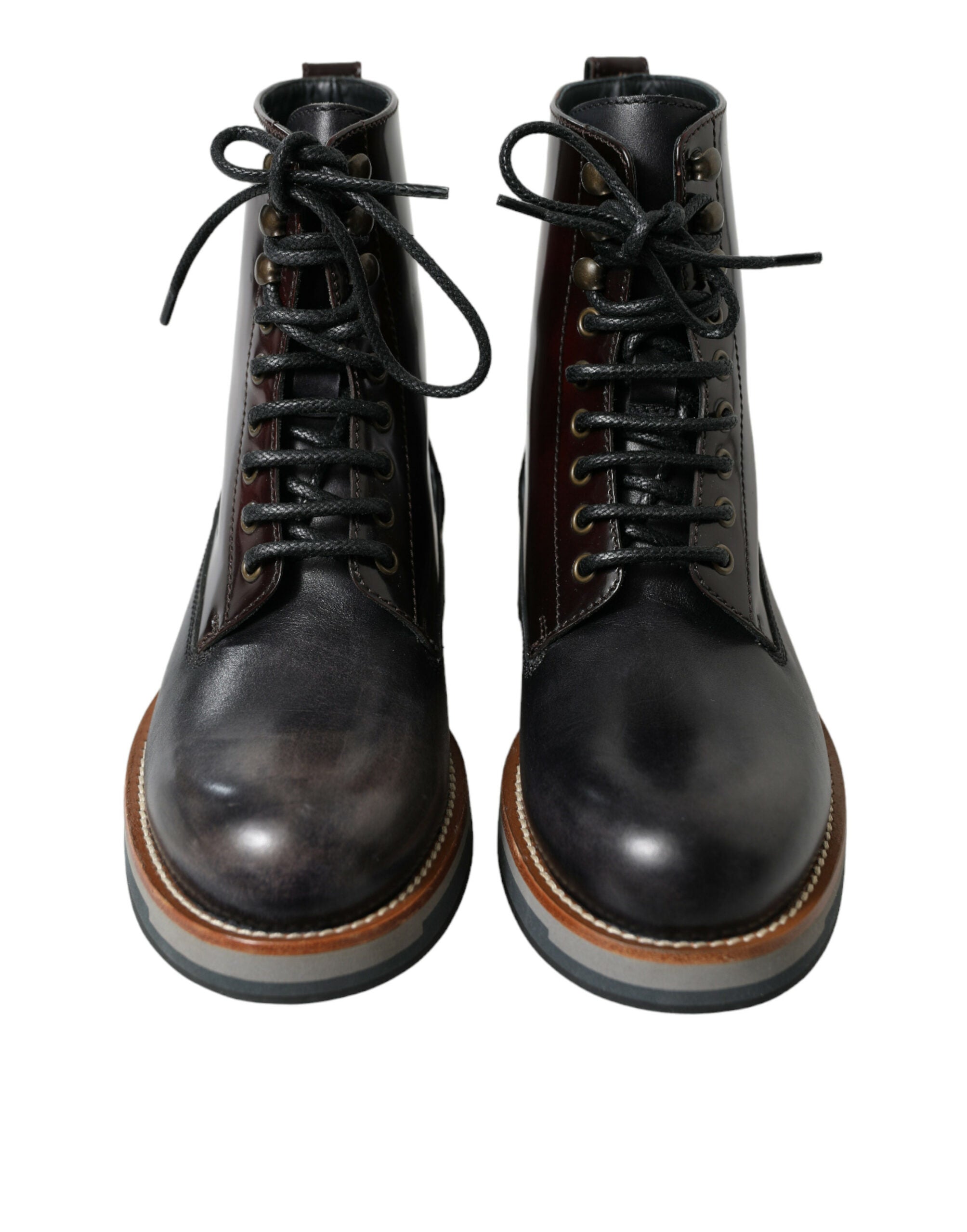 Dolce & Gabbana Schwarzes Leder Militär Kampfstiefel Schuhe
