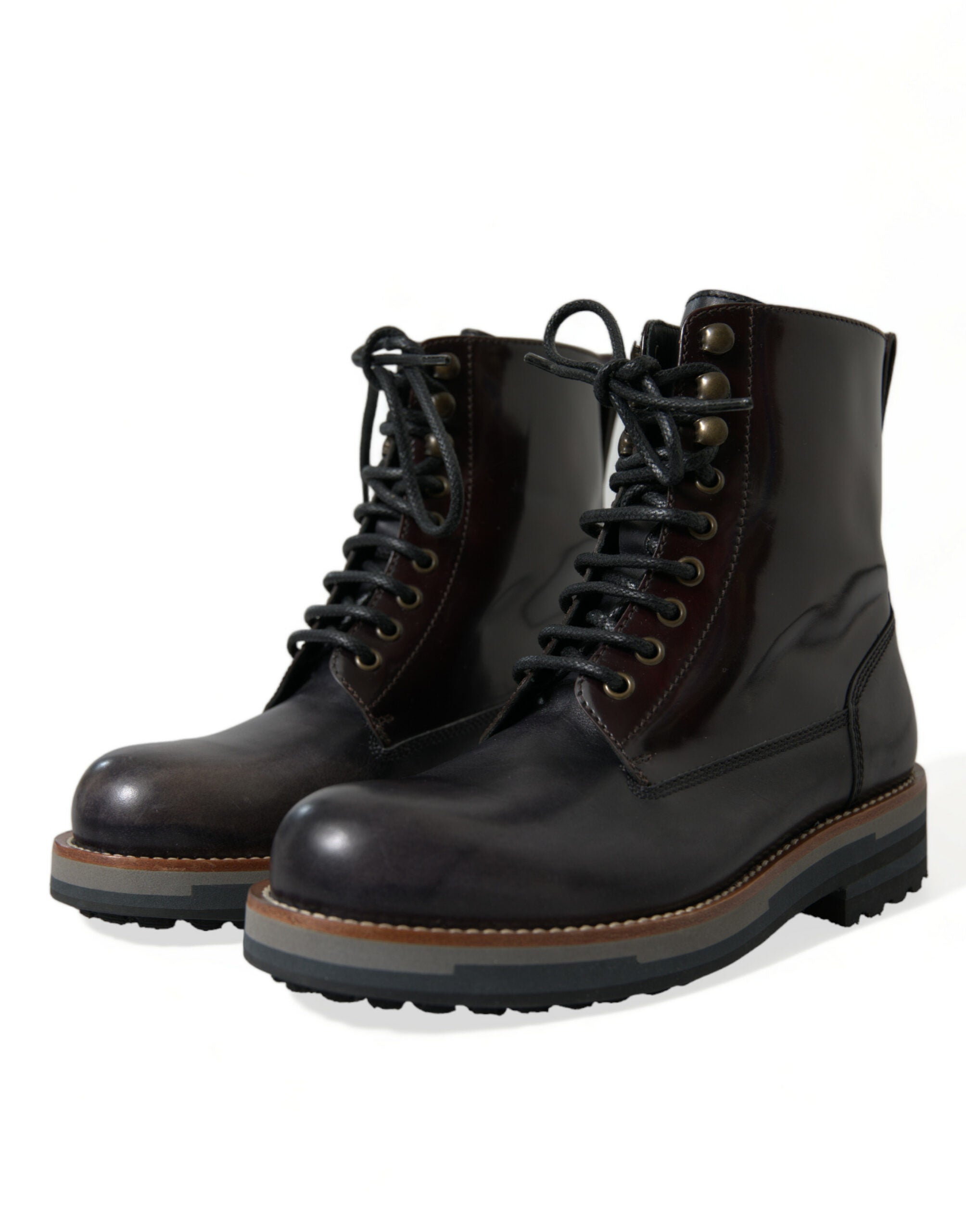 Dolce & Gabbana Schwarzes Leder Militär Kampfstiefel Schuhe