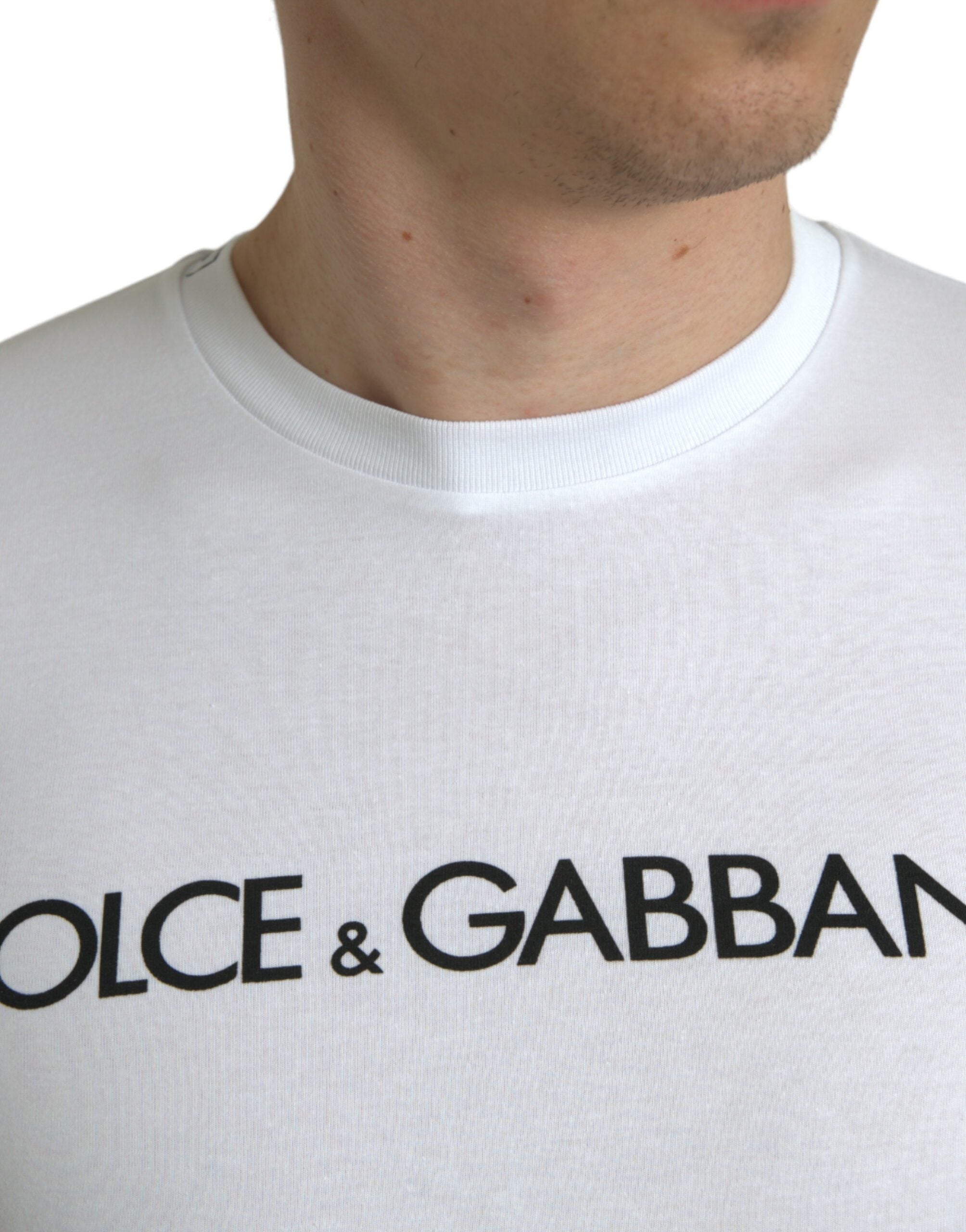 Dolce & Gabbana Weißes T-Shirt mit Rundhalsausschnitt und Logodruck aus Baumwolle