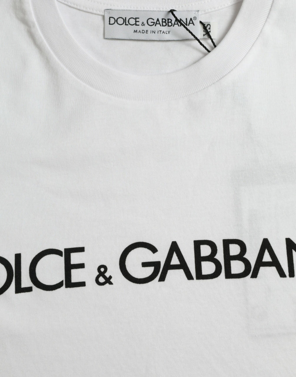 Dolce & Gabbana Weißes T-Shirt mit Rundhalsausschnitt und Logodruck aus Baumwolle