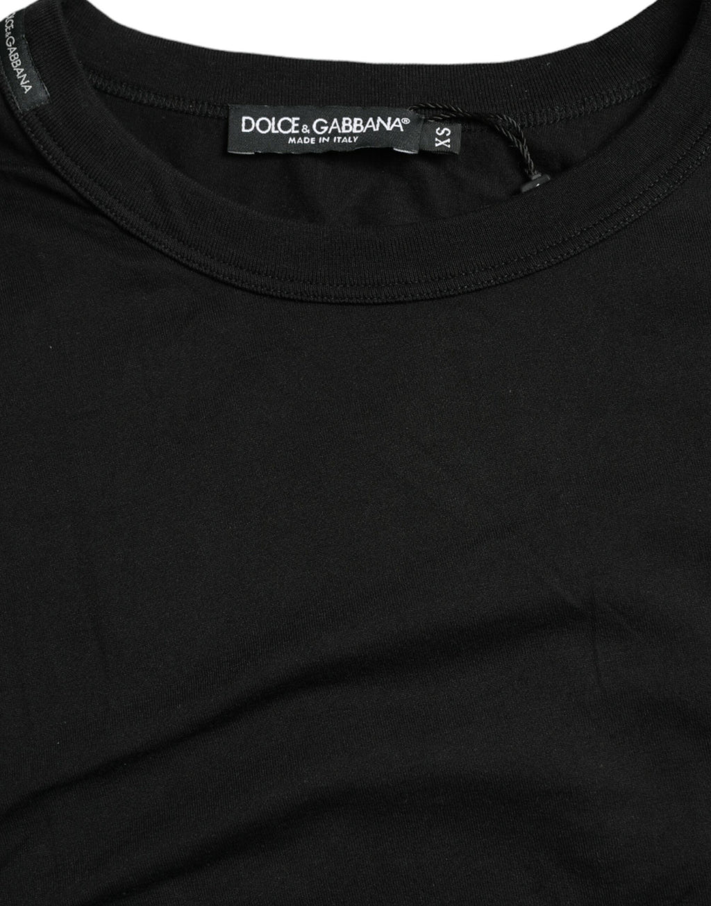 Dolce & Gabbana Schwarzes T-Shirt mit Rundhalsausschnitt und kurzen Ärmeln mit Logo-Prägung