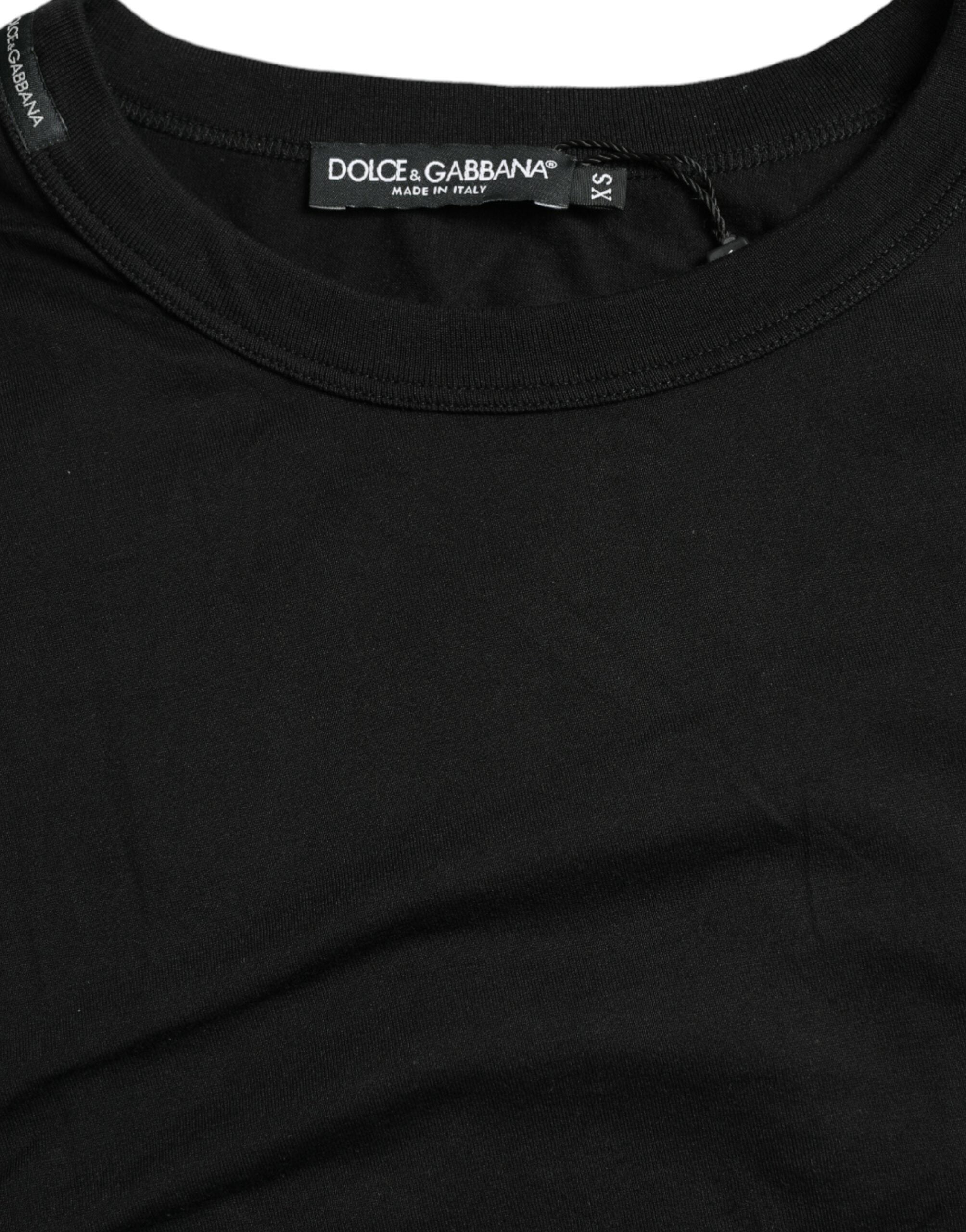 Dolce & Gabbana Schwarzes T-Shirt mit Rundhalsausschnitt und kurzen Ärmeln mit Logo-Prägung