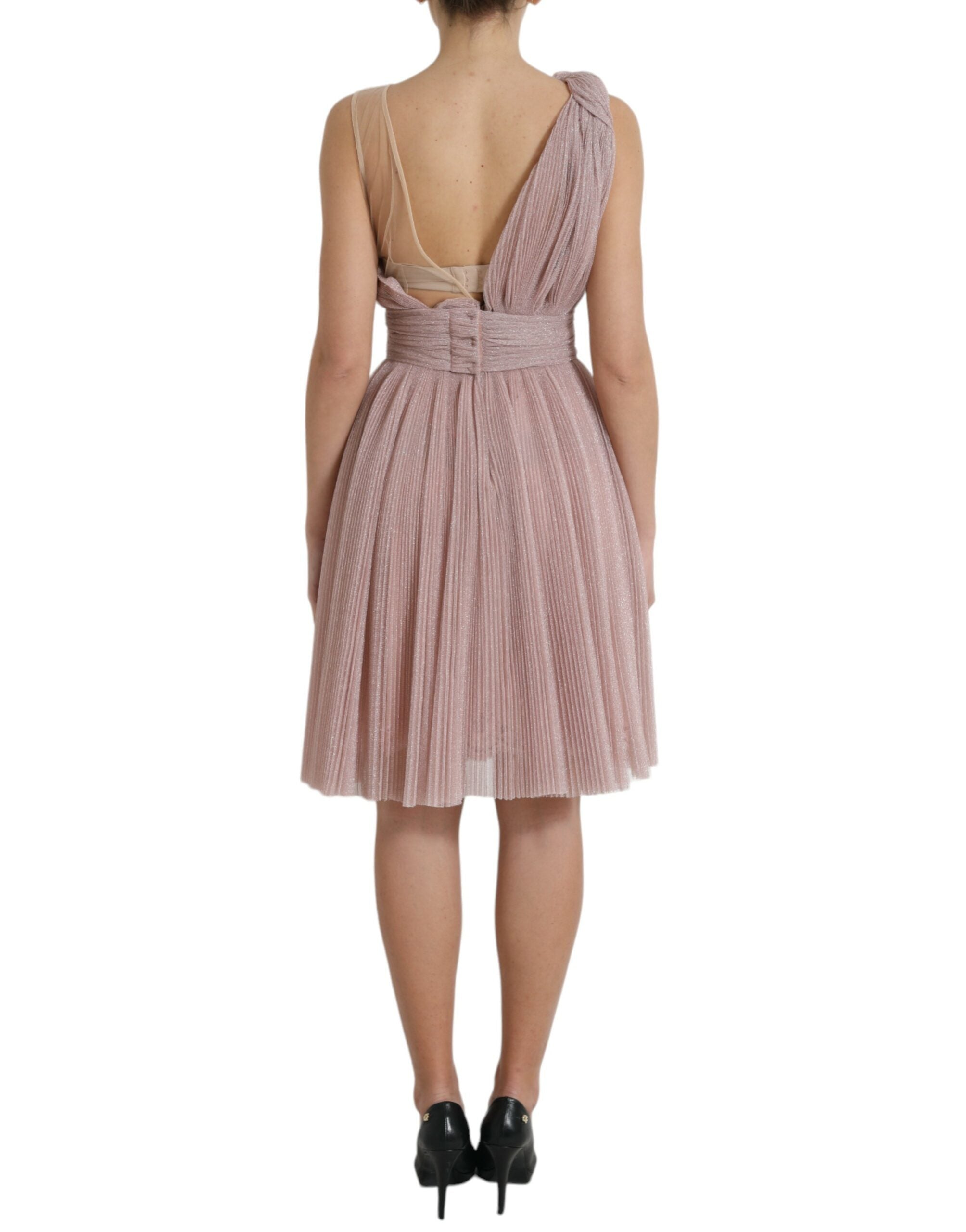 Dolce & Gabbana Fliederfarbenes plissiertes Kleid aus lamelliertem Tüll mit einer Schulter