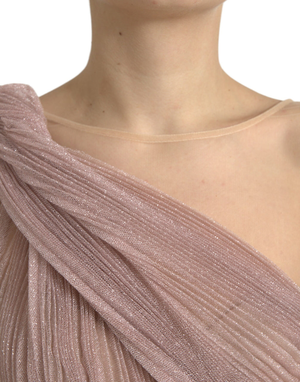 Dolce & Gabbana Fliederfarbenes plissiertes Kleid aus lamelliertem Tüll mit einer Schulter