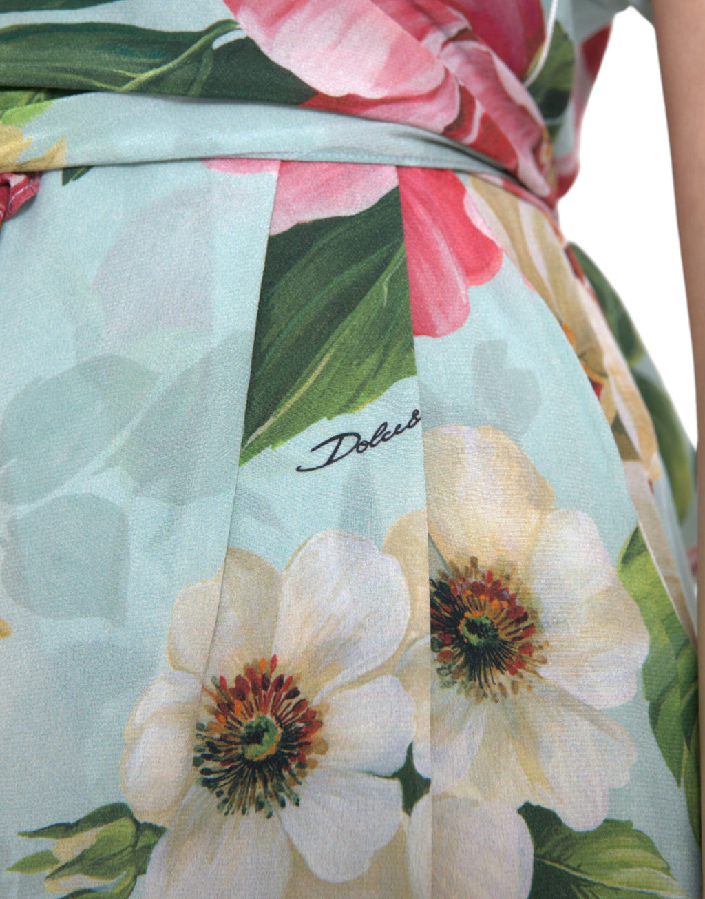 Dolce & Gabbana Blauer geblümter Wickel-Overall mit weitem Bein