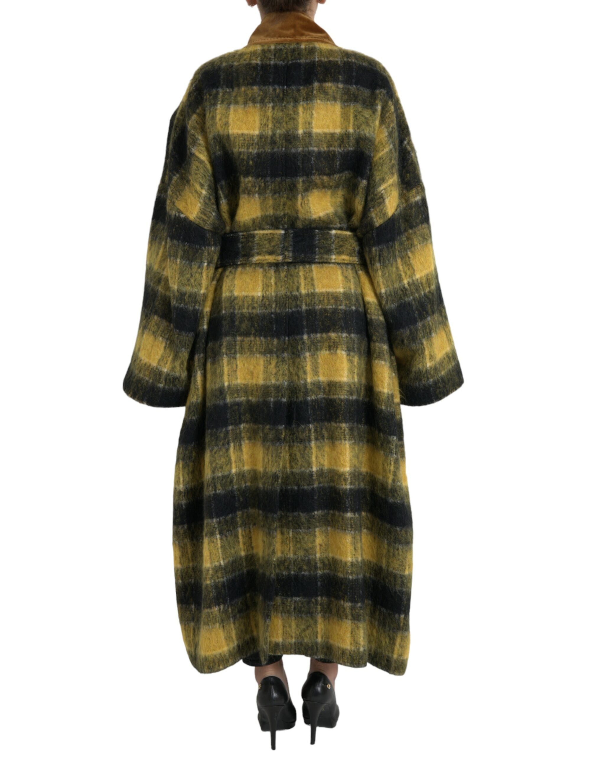 Dolce & Gabbana Gelb karierter Langarm-Mantel Jacke
