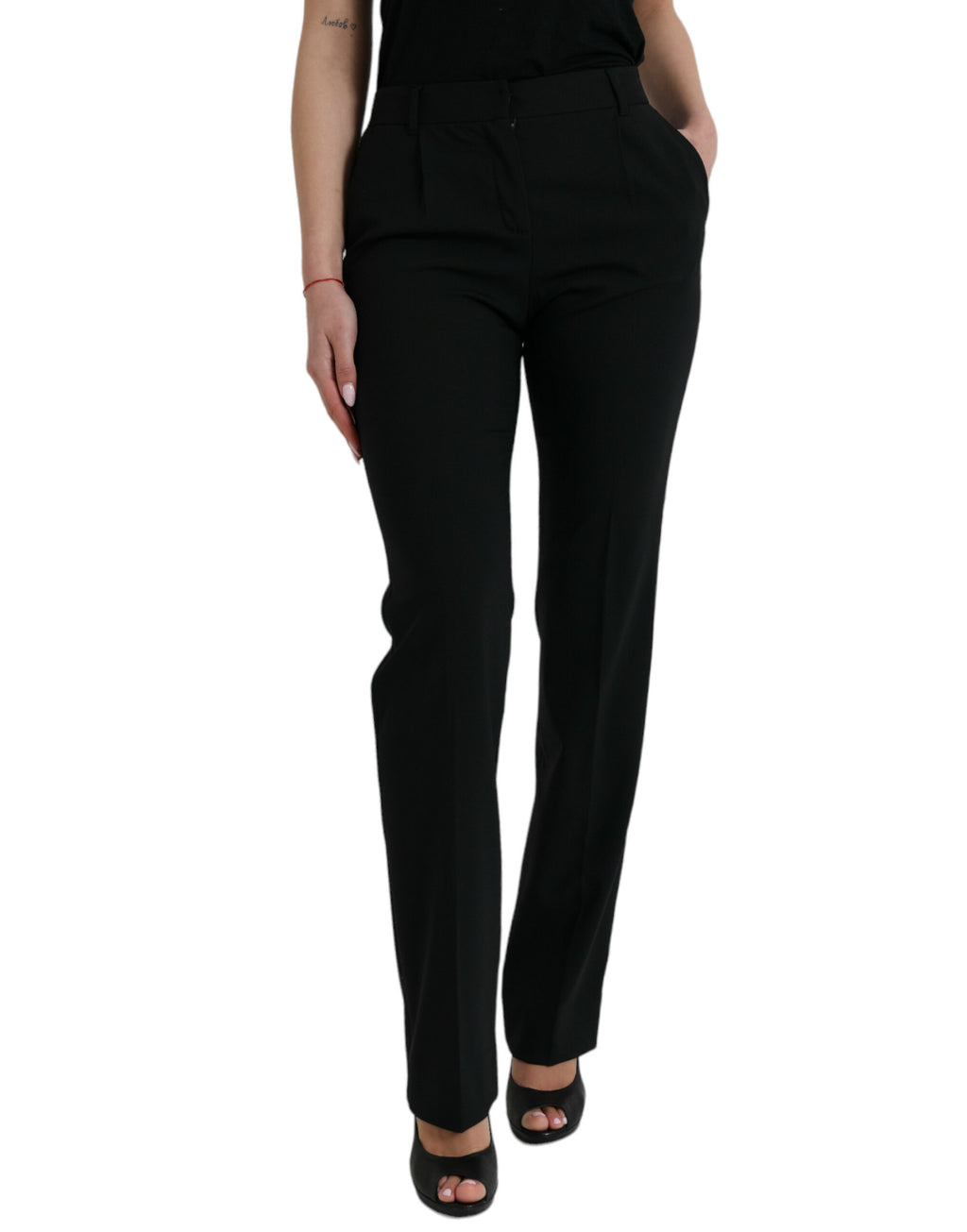 Dolce & Gabbana Schwarze Wolle Mid Waist Tapered Pants