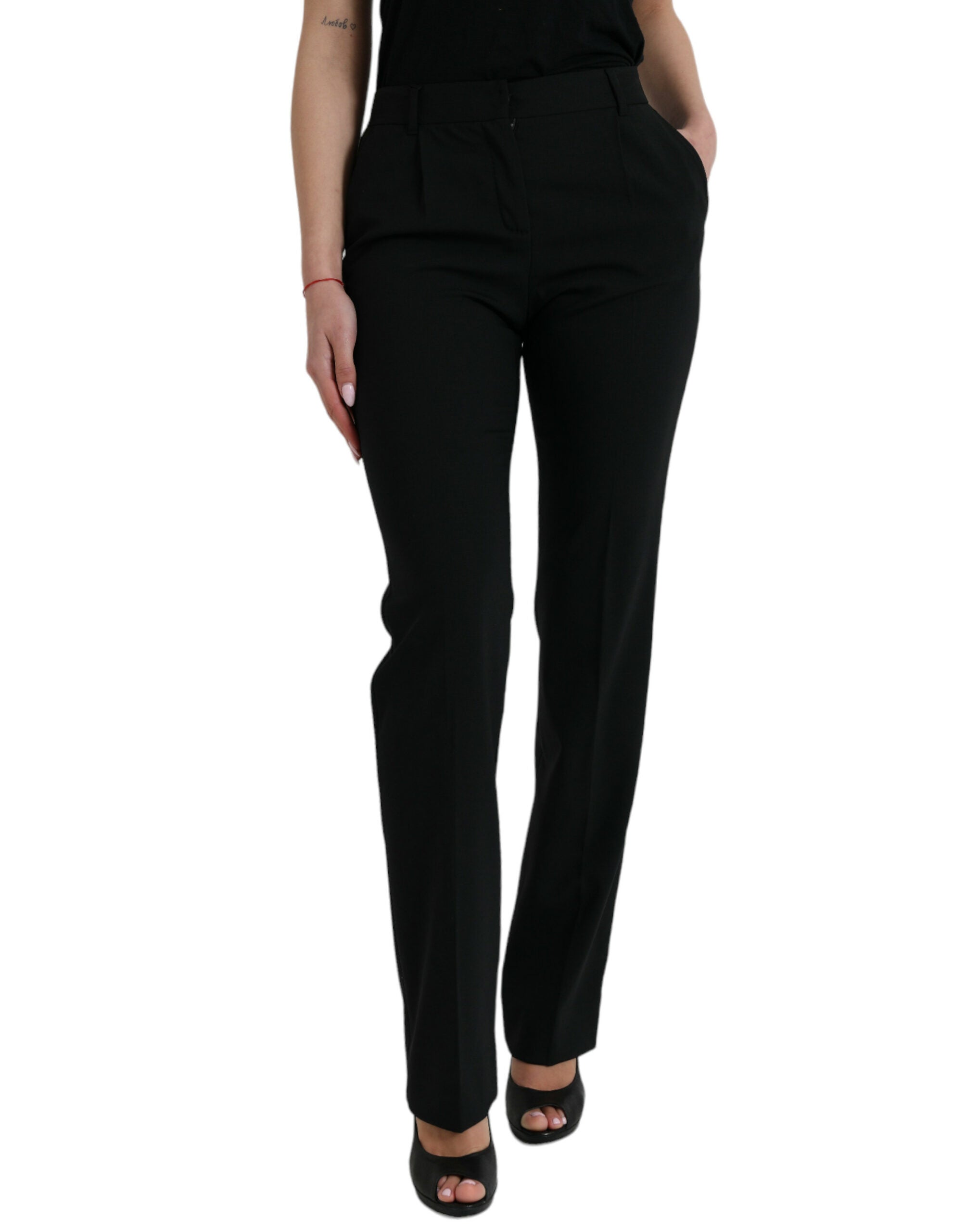 Dolce & Gabbana Schwarze Wolle Mid Waist Tapered Pants