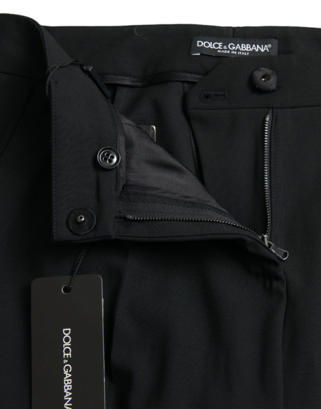 Dolce & Gabbana Schwarze Wolle Mid Waist Tapered Pants
