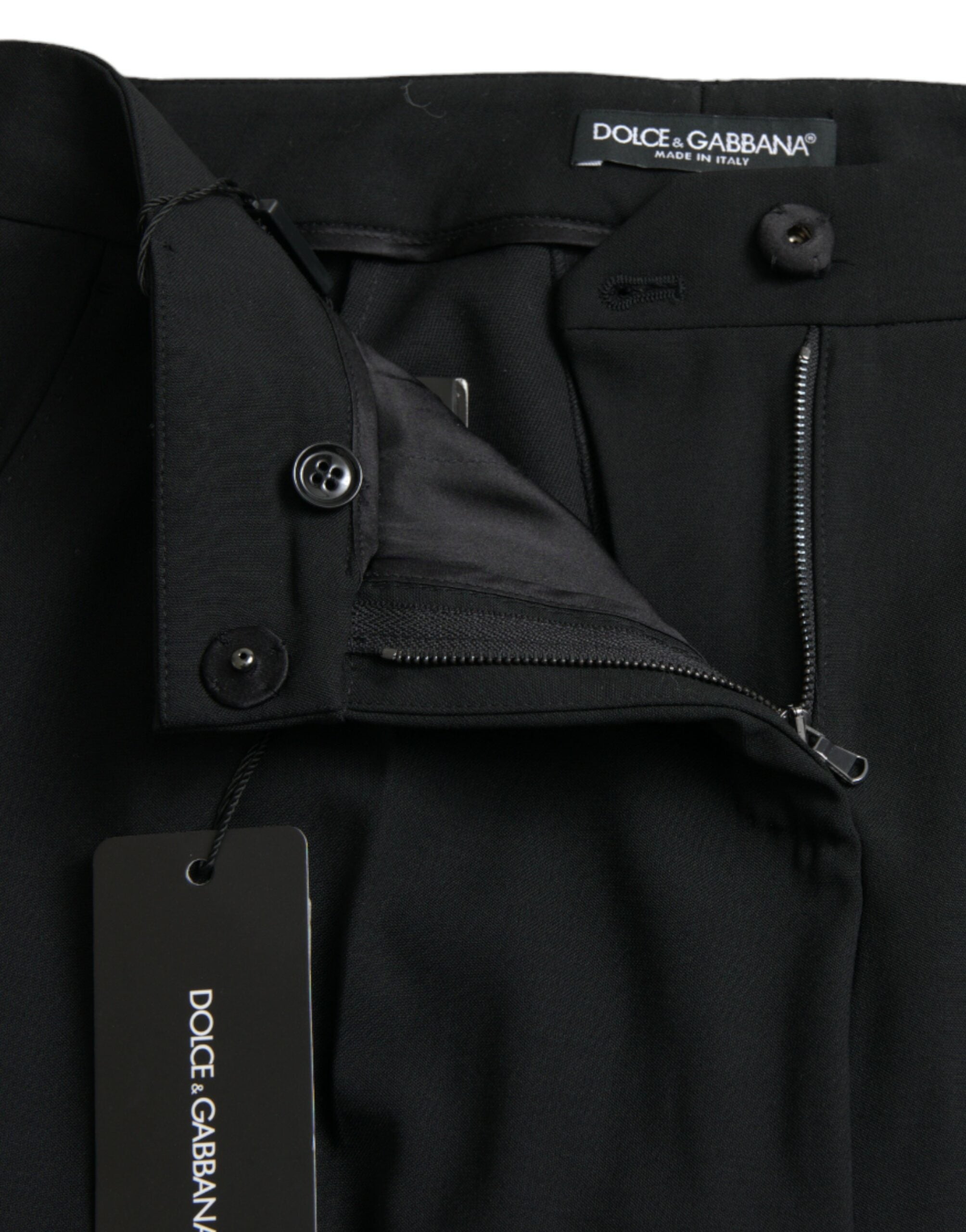 Dolce & Gabbana Schwarze Wolle Mid Waist Tapered Pants