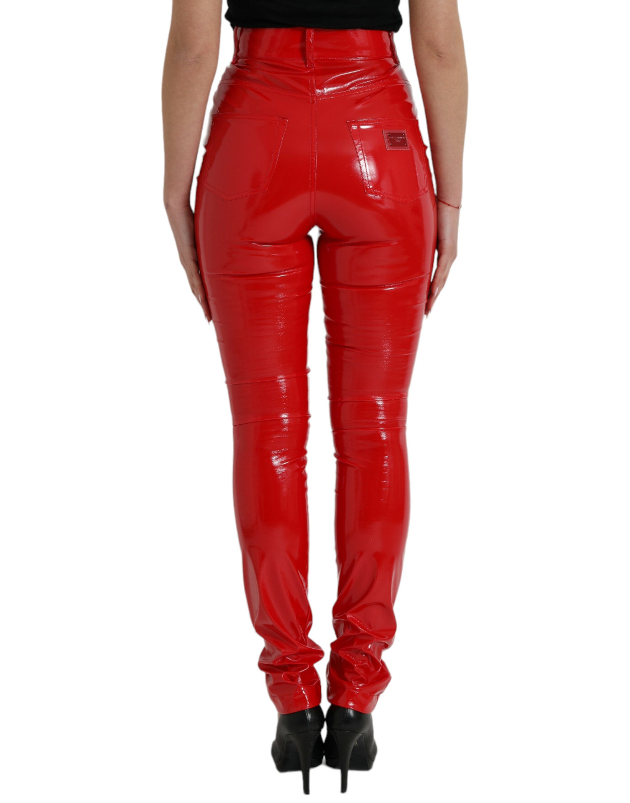 Dolce & Gabbana Glänzende rote Skinny-Hose mit hoher Taille