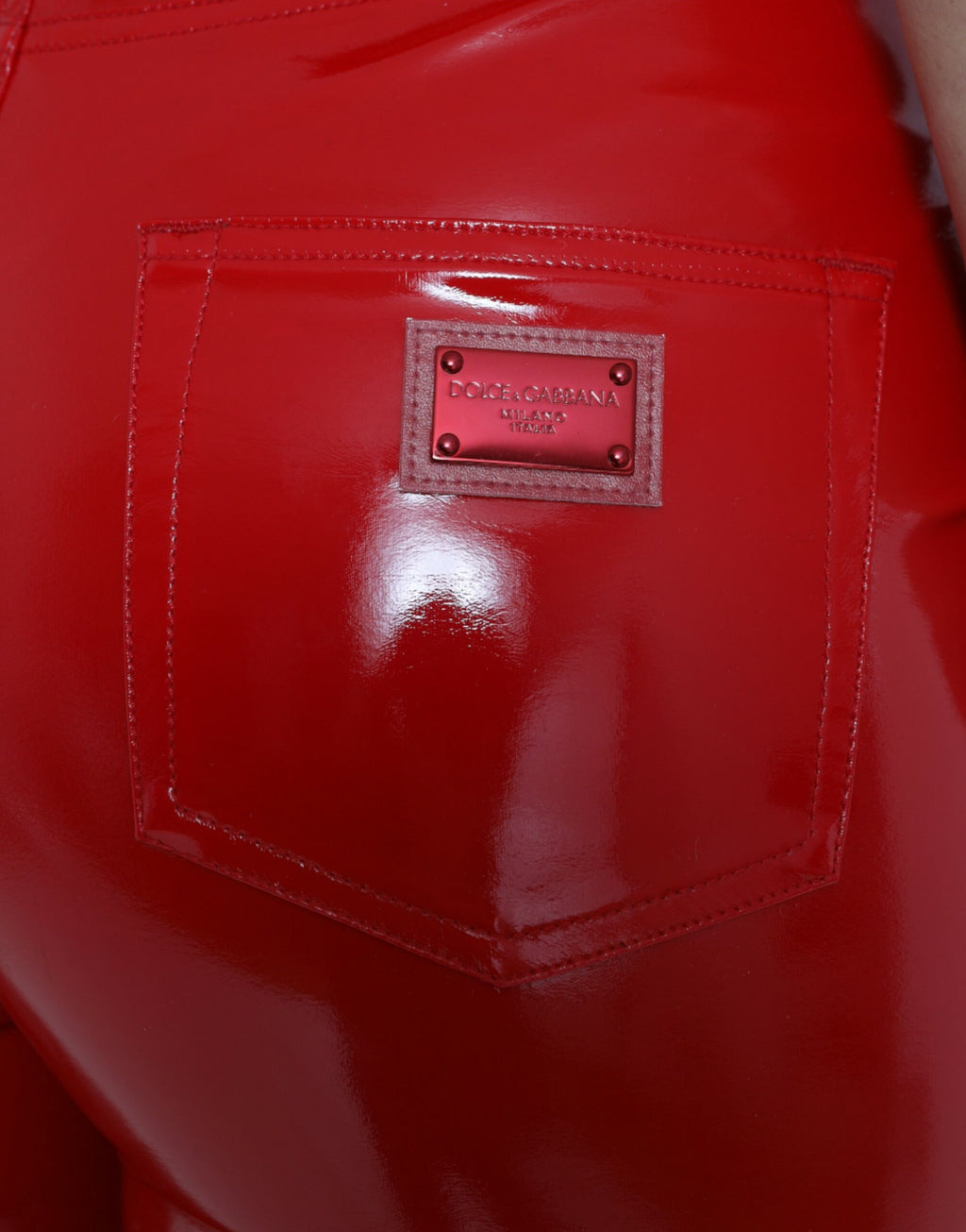 Dolce & Gabbana Glänzende rote Skinny-Hose mit hoher Taille
