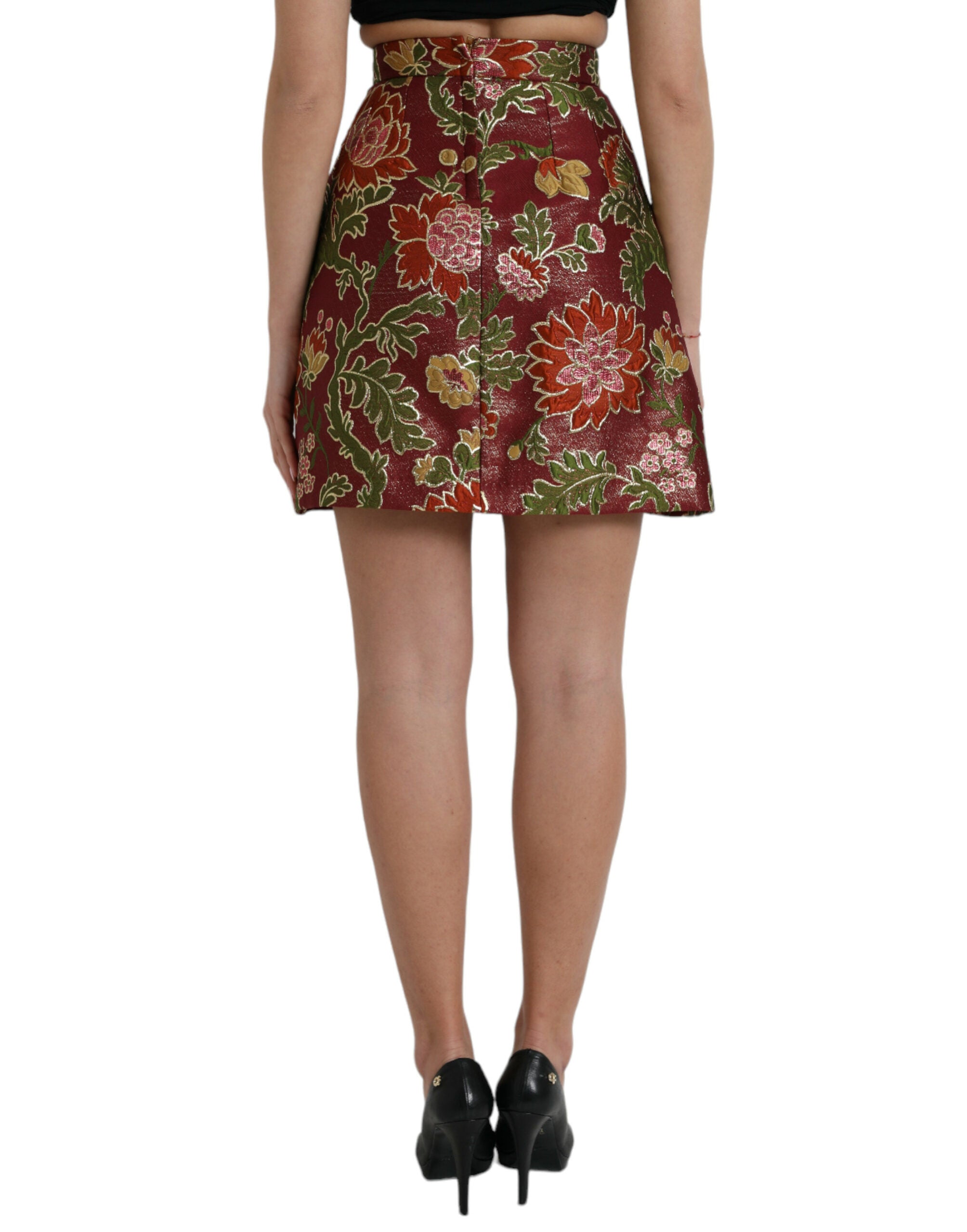 Dolce & Gabbana Kastanienbrauner geblümter Jacquard-Minirock in A-Linie