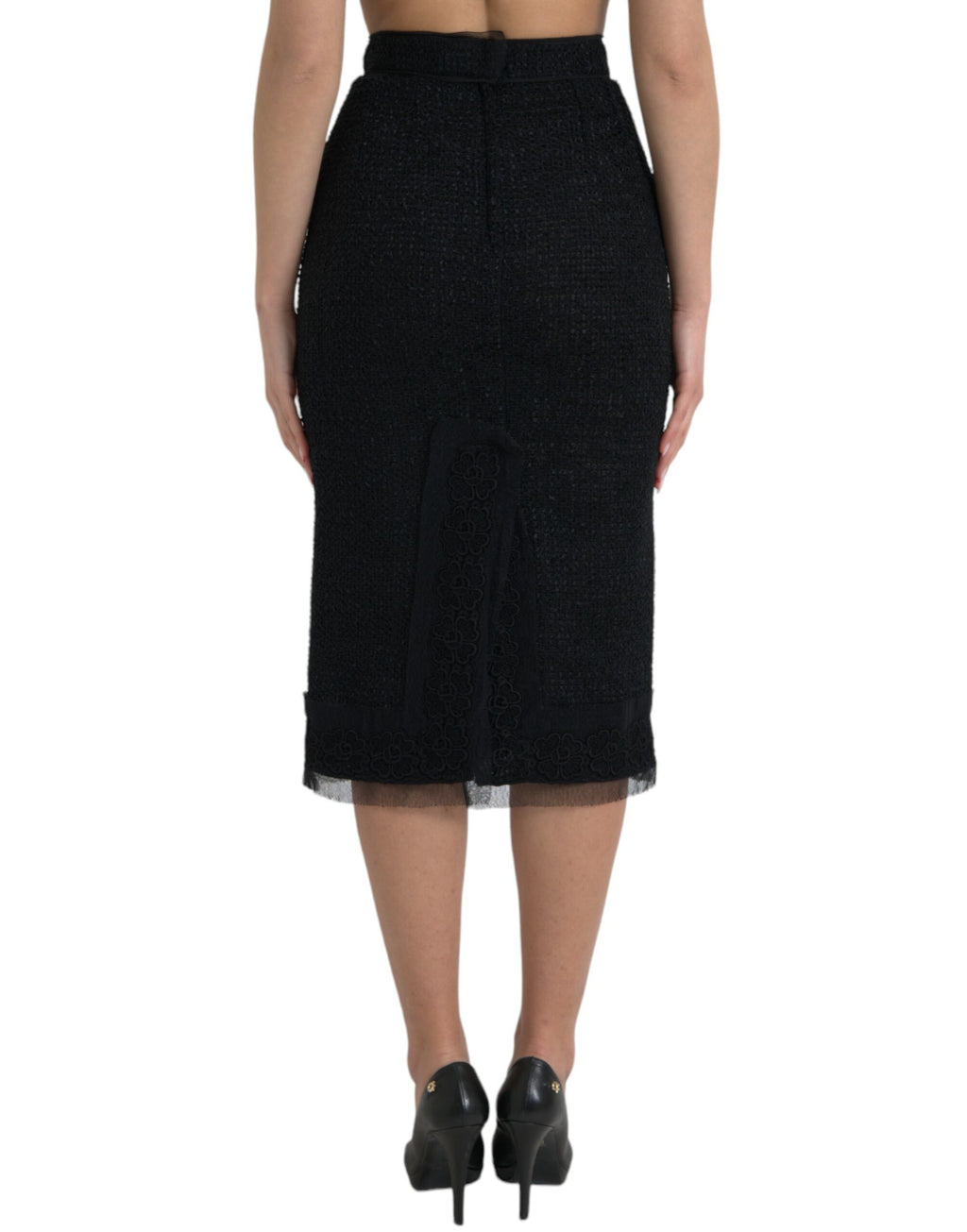 Dolce & Gabbana Schwarzer Midirock aus Wolle mit hoher Taille und Bleistiftschnitt