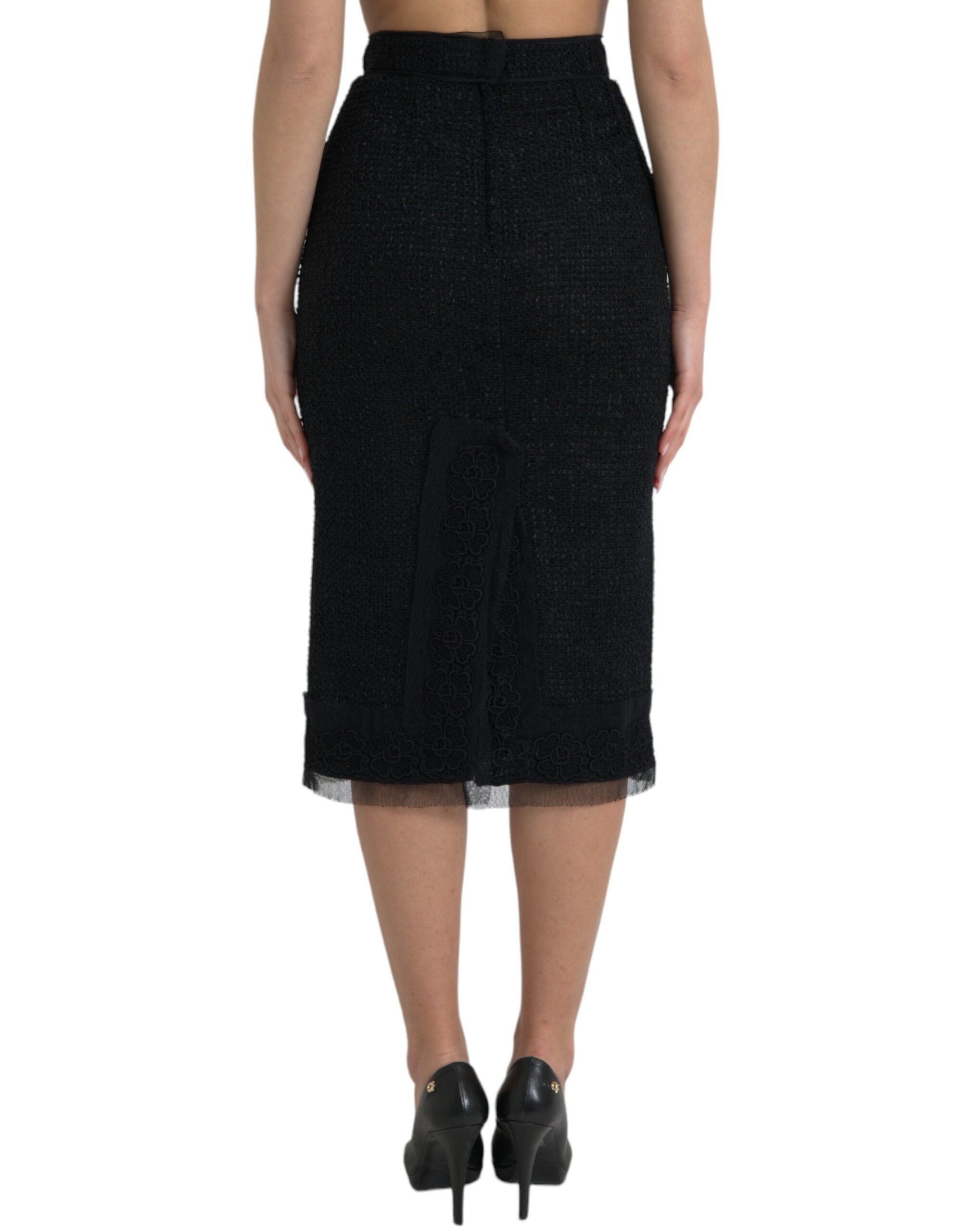 Dolce & Gabbana Schwarzer Midirock aus Wolle mit hoher Taille und Bleistiftschnitt