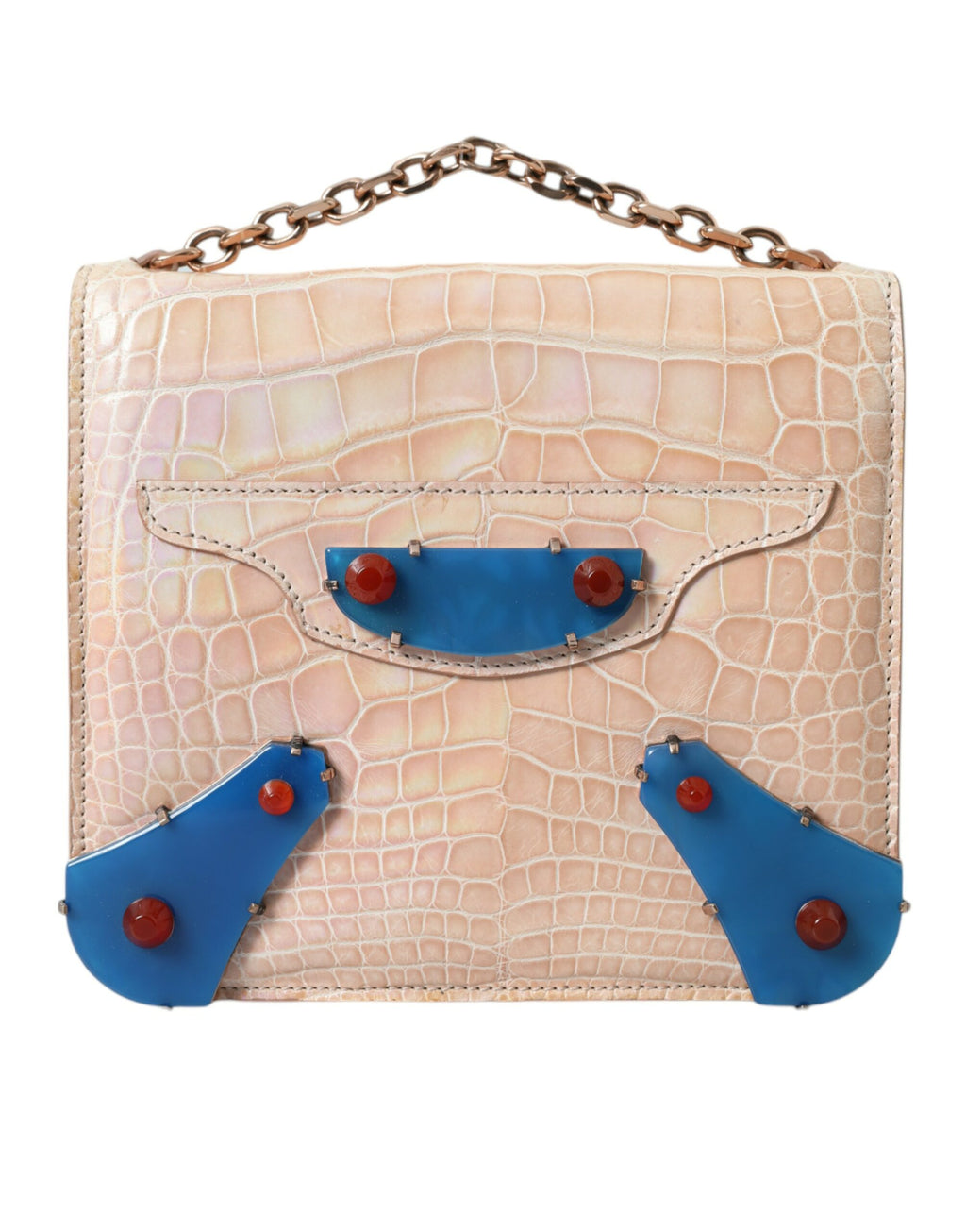 Balenciaga Beige Blauer Achat Exotisches Leder Gold Kette Geldbörse Tasche