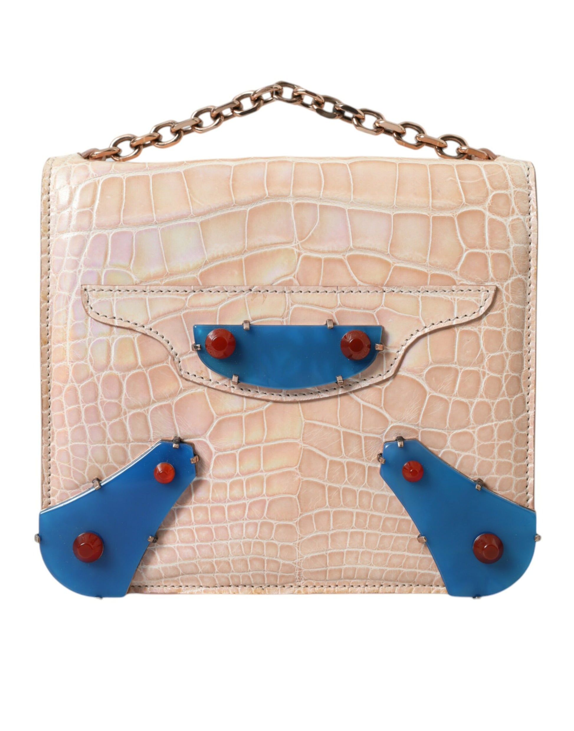 Balenciaga Beige Blauer Achat Exotisches Leder Gold Kette Geldbörse Tasche